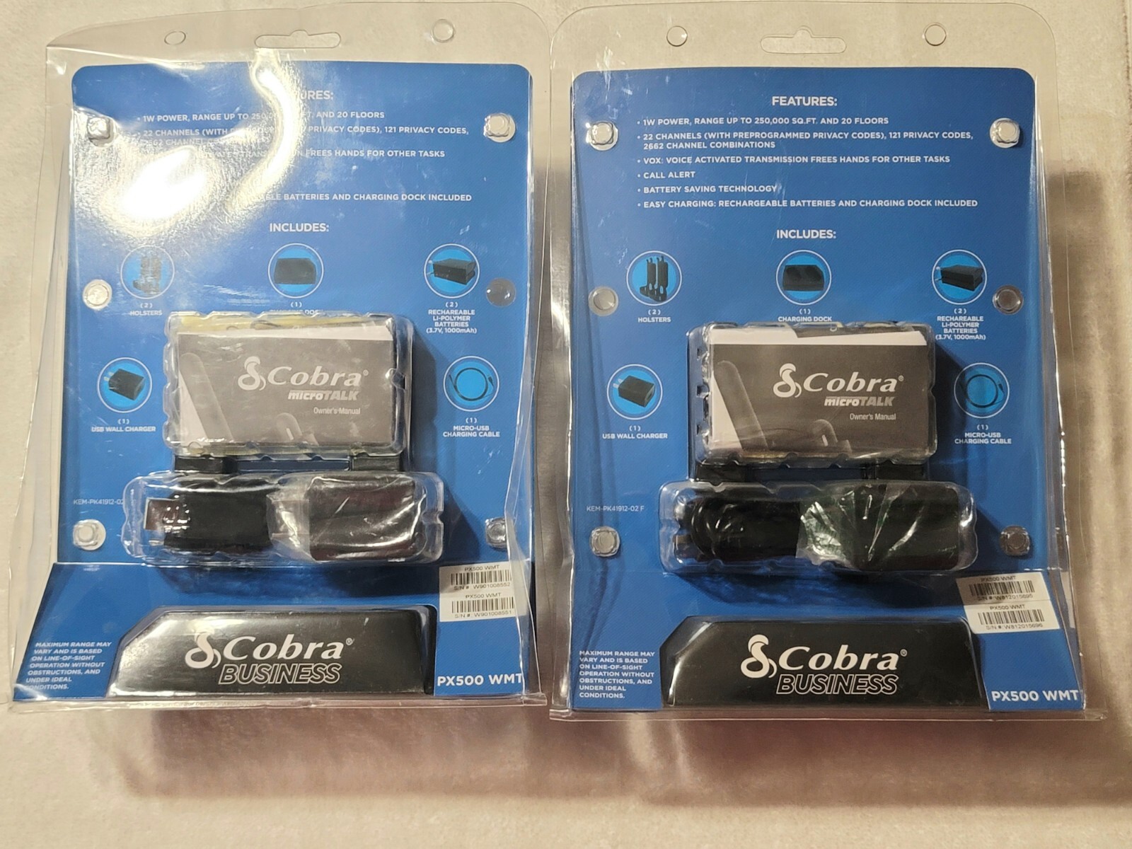 4 NEW Cobra PX500 Walkie Talkies Pro Business Radios up to 12 hr run-time