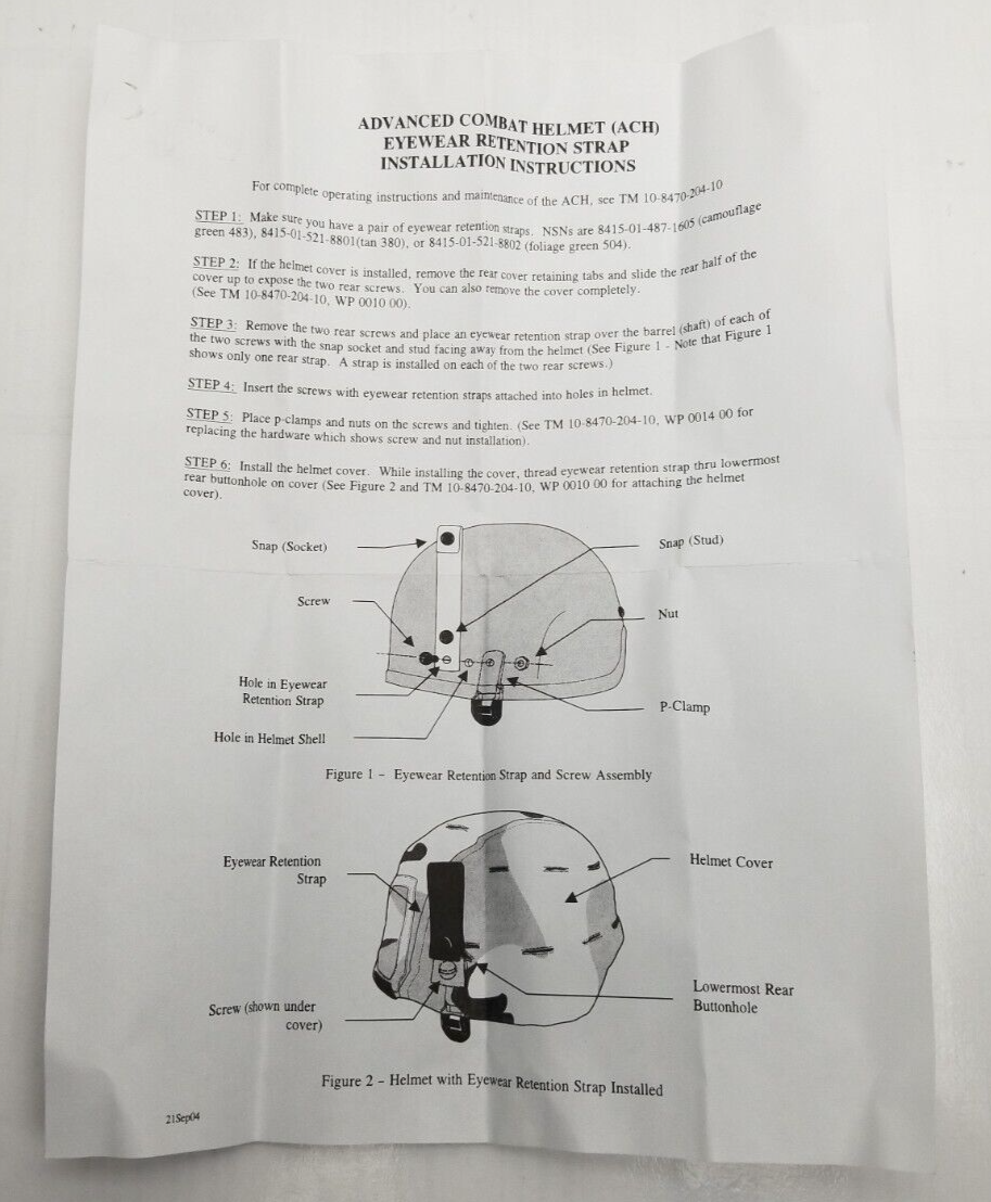US Military ACH Eyewear Retention Strap Foliage Green NSN: 8415-01-521-8802 NIB
