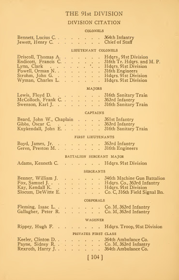 WW I US Army 91st Division Lists All Award American French & Belgian!!! Book