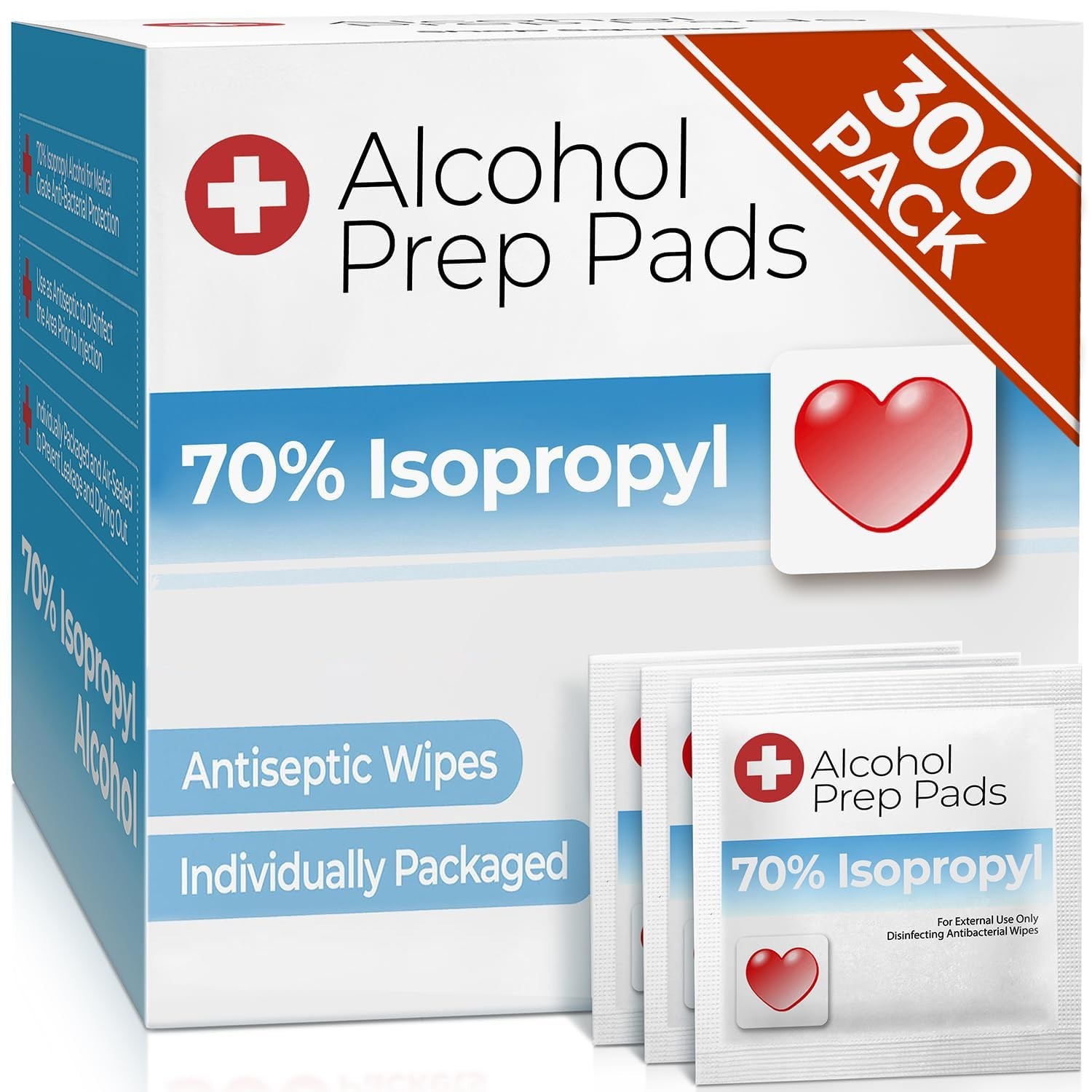 Alcohol Wipes individually Wrapped - 300 Pack Isopropyl Alcohol Wipes, Alcoho...