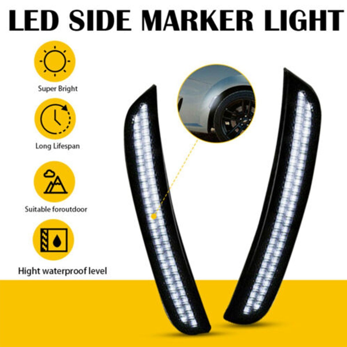 For 2015-2023 Dodge Charger White Front Rear LED Side Marker Light Smoked Lens