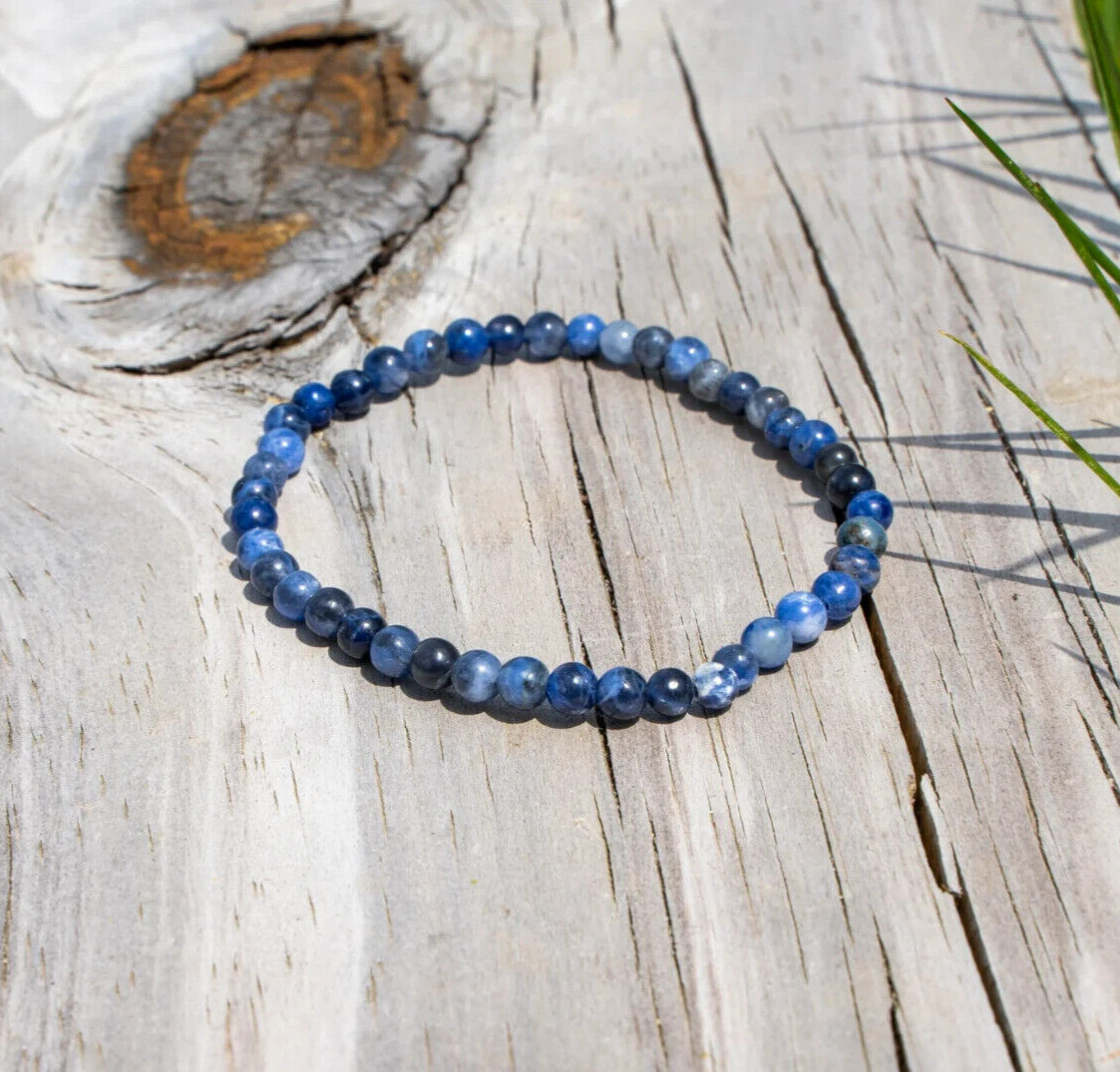 Natural Sodalite 4mm Beaded Crystal Healing Reiki Stretch Handmade Bracelet