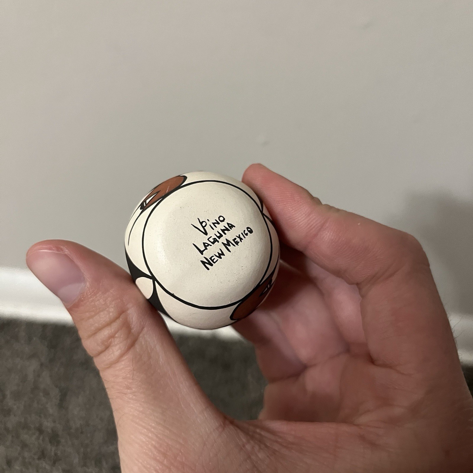 Laguna New Mexico Small Native American Pottery Signed V Pino 2”x 1.5” Vase Bird