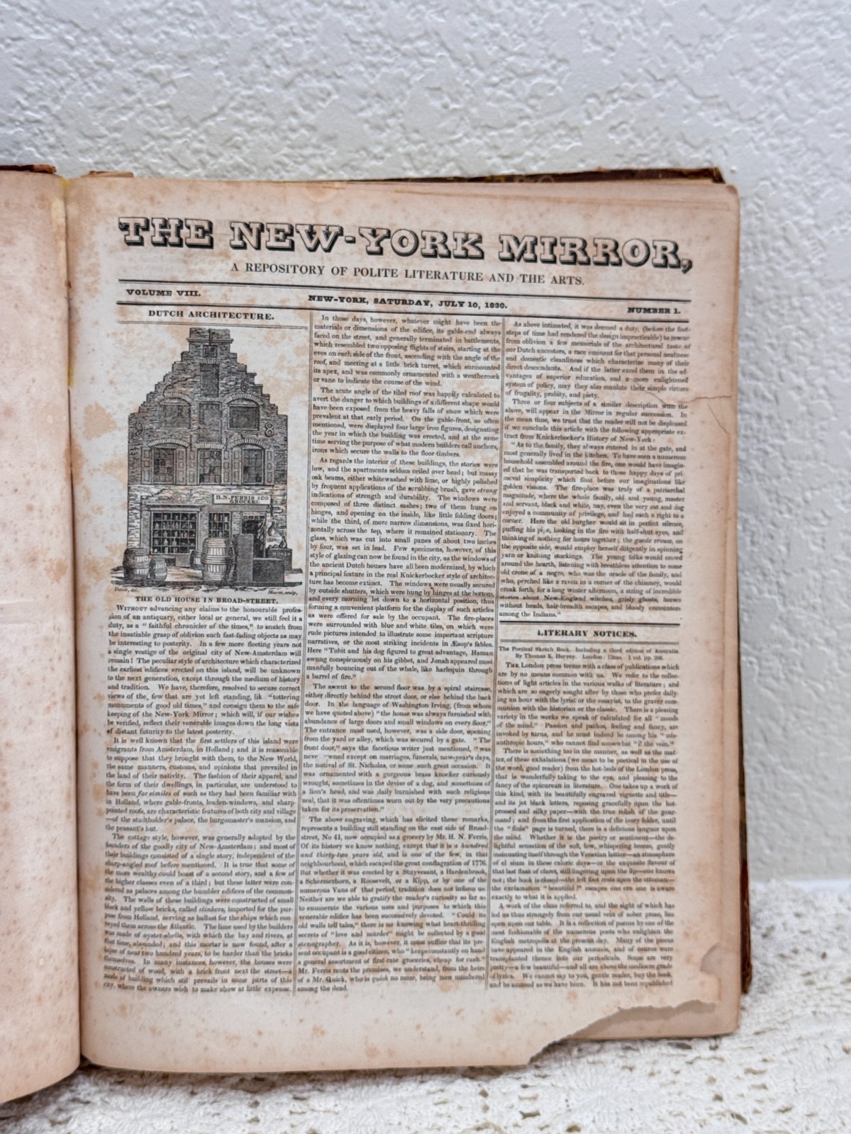 Antique 1830 New York Mirror Vol VIII w/ 1860 Valentine’s Manual Scrip Facsimile