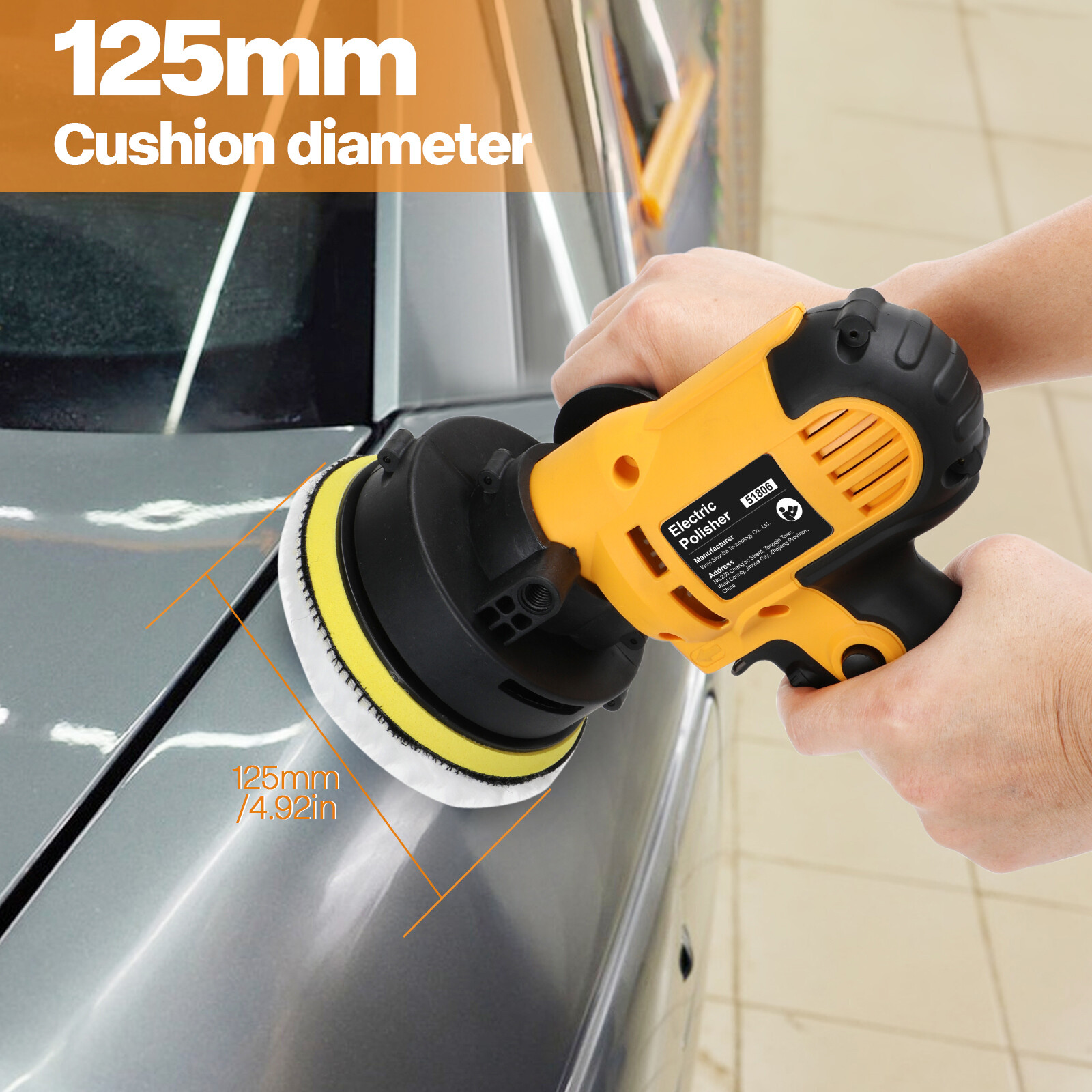 800W Car Polisher Buffer Sander Polishing Machine Kit Waxing with 5" Pad Bonnet