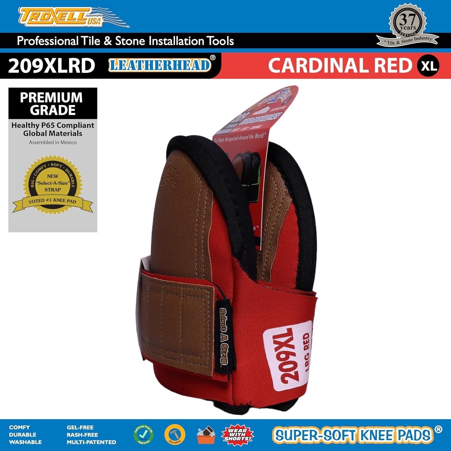 TROXELL USA SuperSoft Leatherhead Kneepads (Large-Sized-RED)