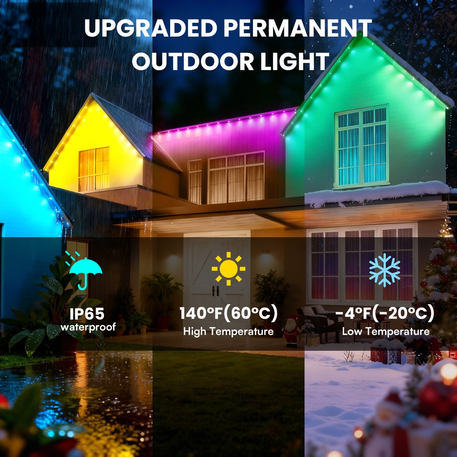 200Ft Permanent Outdoor Lights for House, App & Remote Control, RGB Smart Eaves