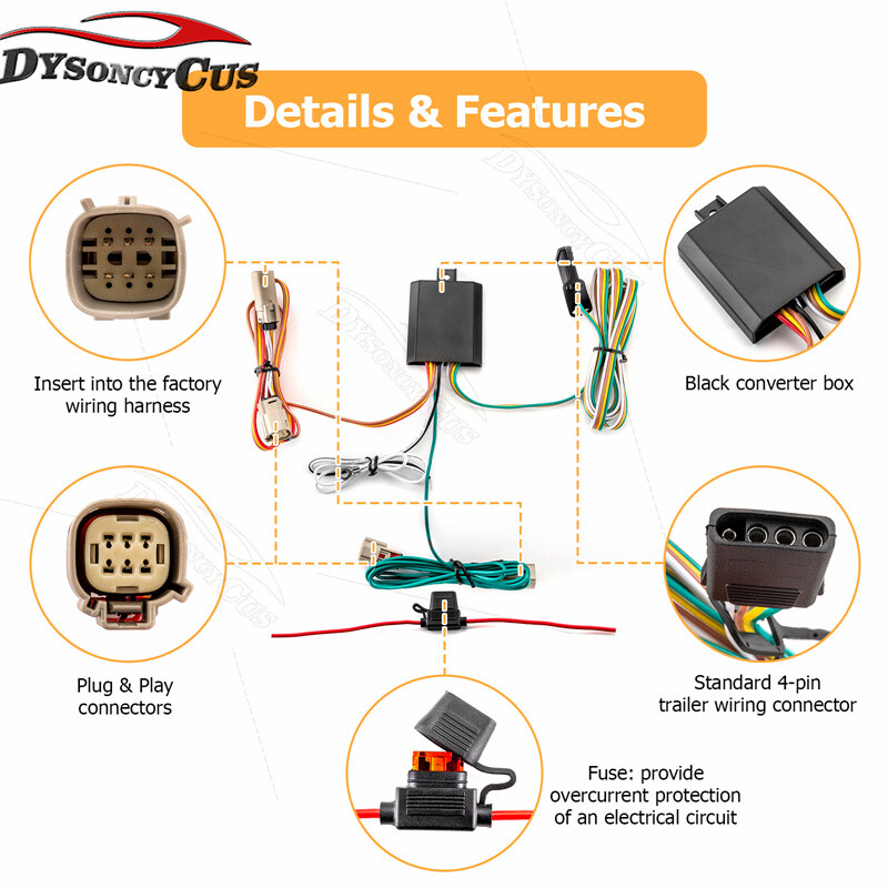 4 Way Trailer Tow Hitch Wiring Harness For Ford Bronco 21-2024 w/ LED Taillight