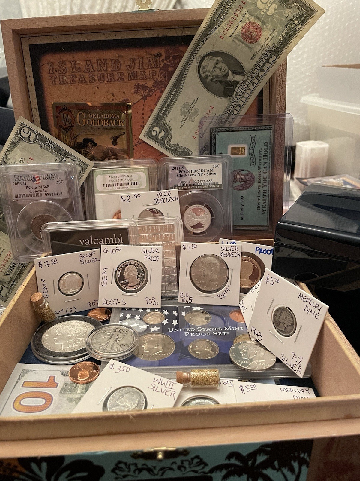 🔥ESTATE SALE Silver Coin & Currency Lot - Silver Gold & CU In Premium Cigar Box