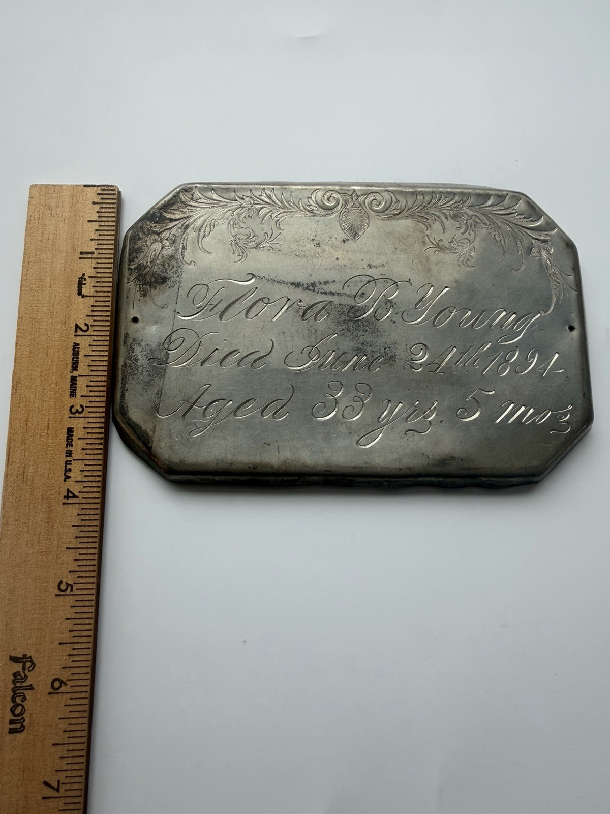 Antique Born CIVIL WAR Died June 24th 1894 Funeral Casket Silver Plate Maine