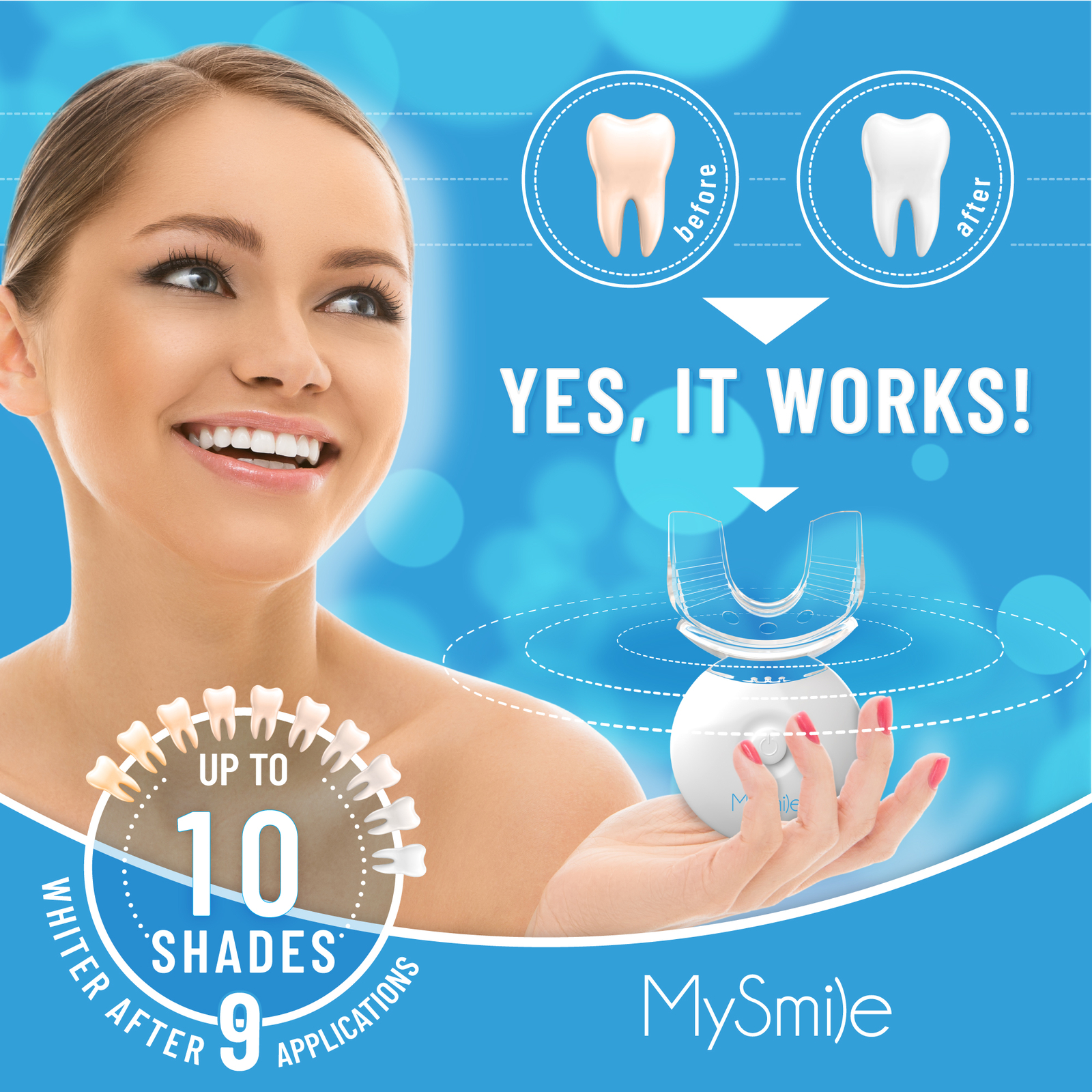 MySmile PAP Teeth Whitening Kit with 5LED Light Upper Lower Tray Whitener Gel