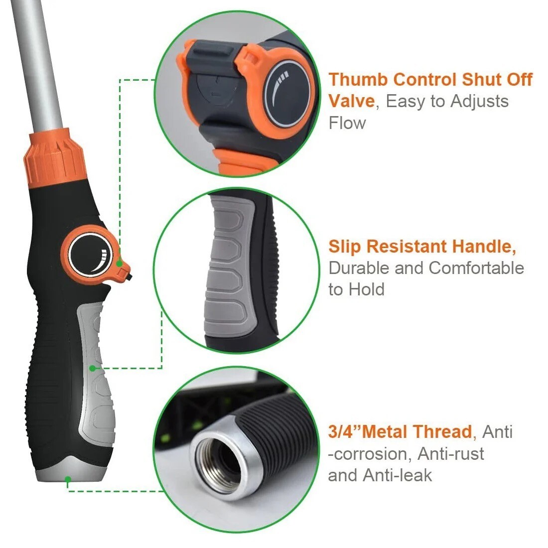 Garden Hose Watering Wand Heavy Duty Nozzle Sprayer 8 Spray Patterns 18 In