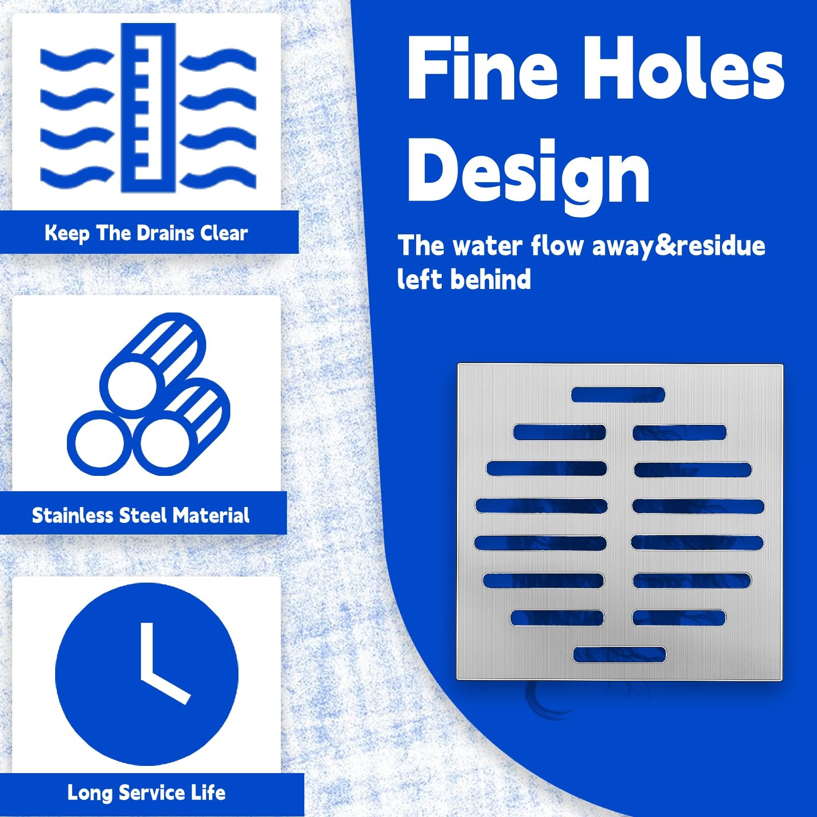 Stainless Steel Square Floor Drain Cover 6 Inch 14 Holes Silver Tone