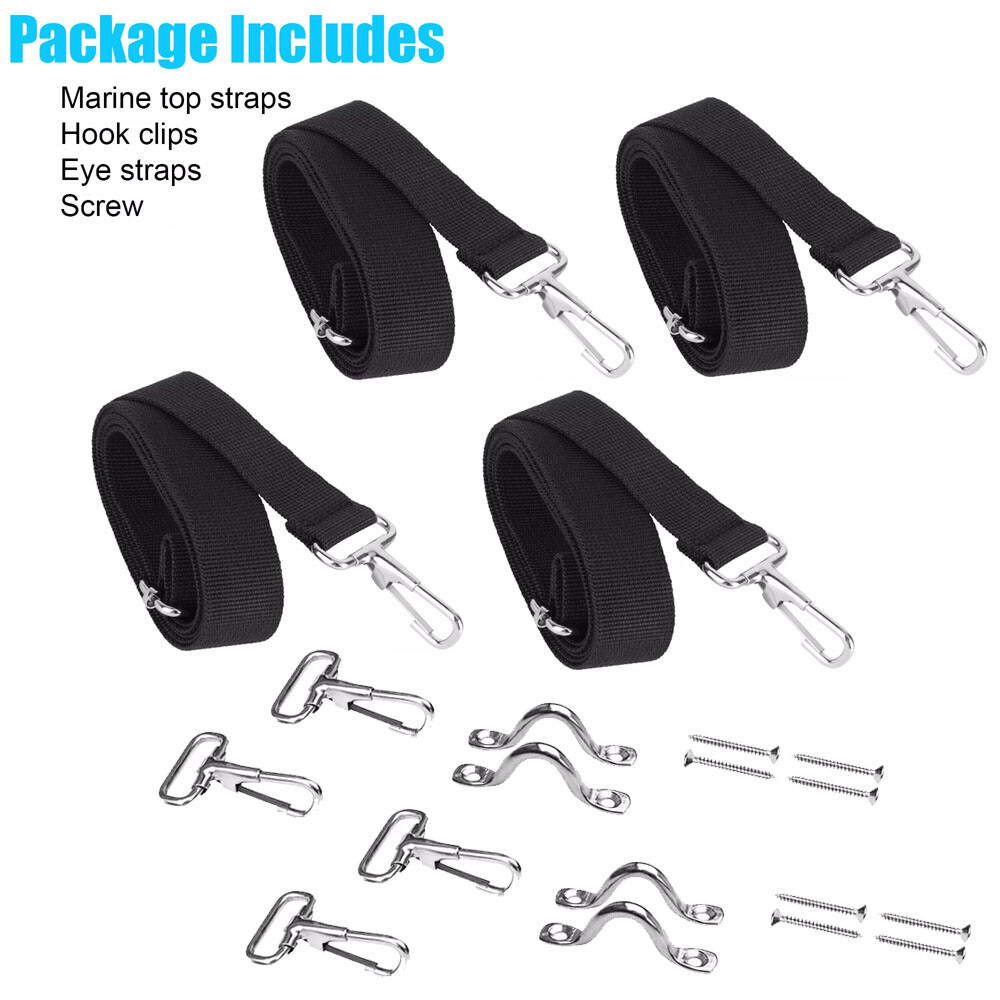 4X 28" To 60" Top Tie Down Webbing Straps For Bimini With Loop Snap Hook NEW