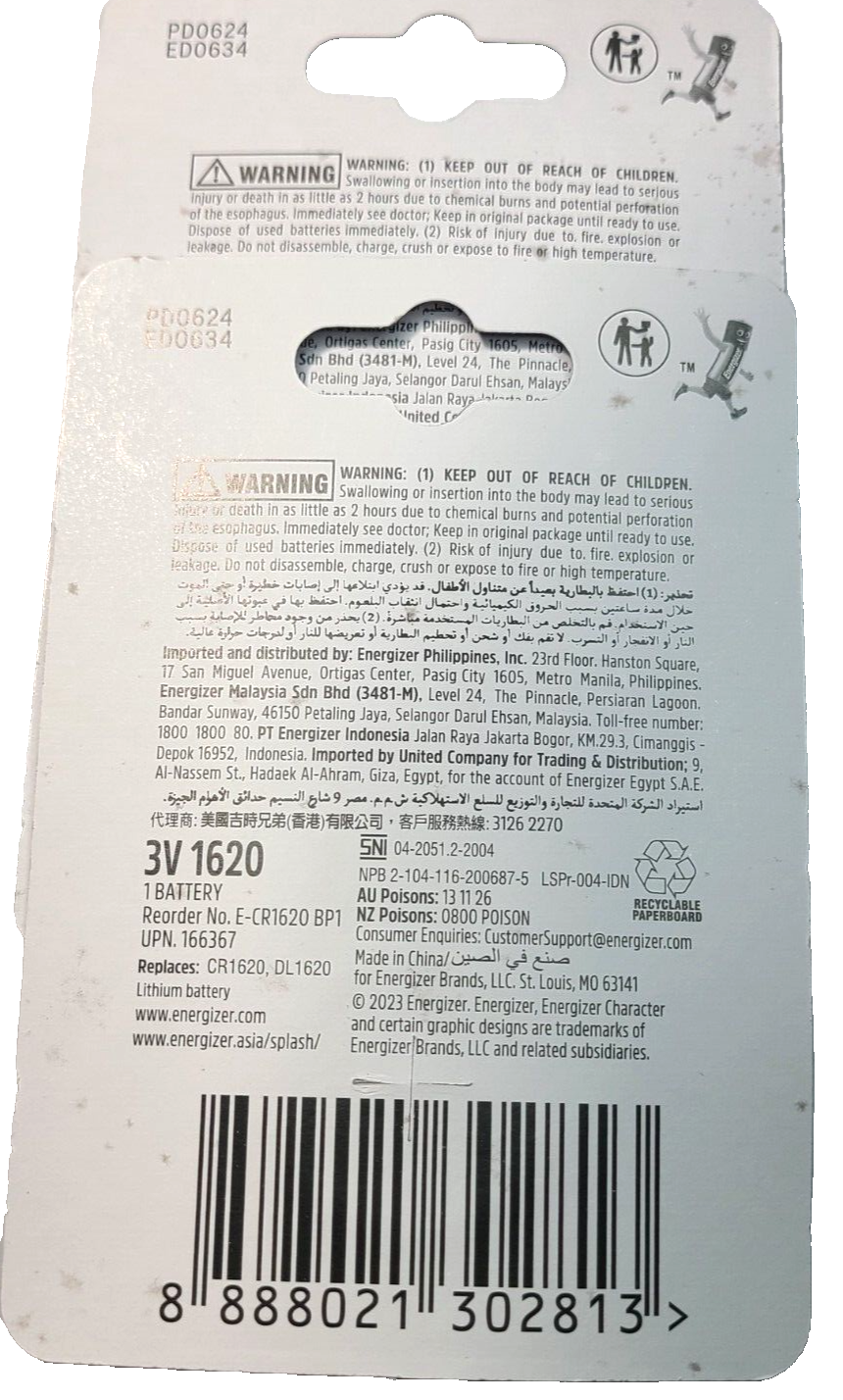 2 PACK ENERGIZER ECR1620 CR1620 Lithium Bat. (GREAT EXPIRE 06/34) FREE TRACKING