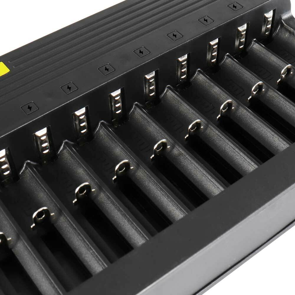 SkyWolfEye 10 Slot Battery Wire Charger 3.7V Li-Ion For 26650 18650 16340 14500