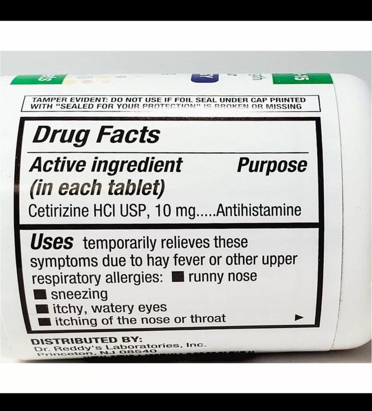 Dr Reddys Cetirizine Hydrochloride Antihistamine 10mg Tablets 500ct -Exp 12/2027