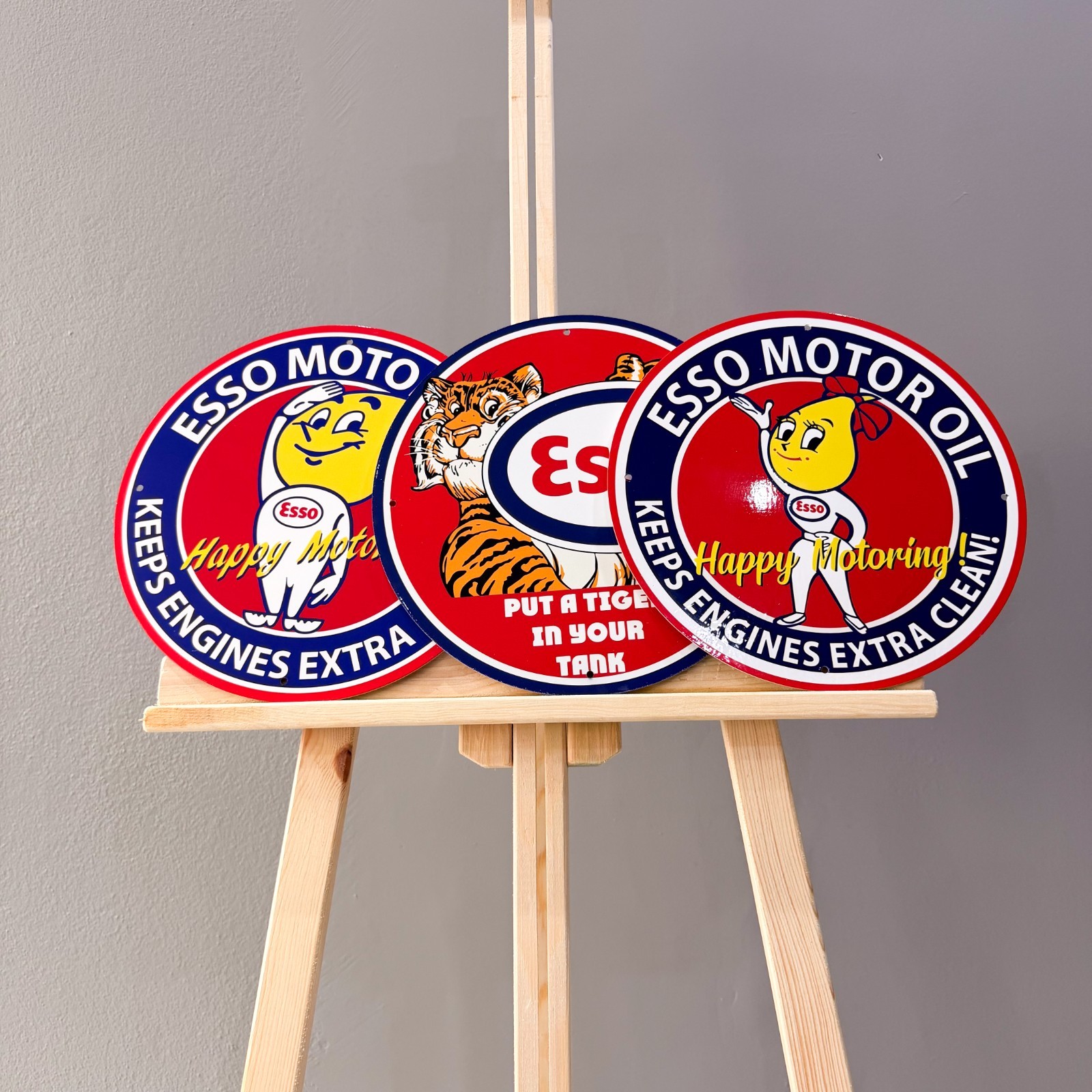 Esso Motor Oil Vintage Metal Sign Set of 3 – 30 cm / 11.8” Petrol Decor