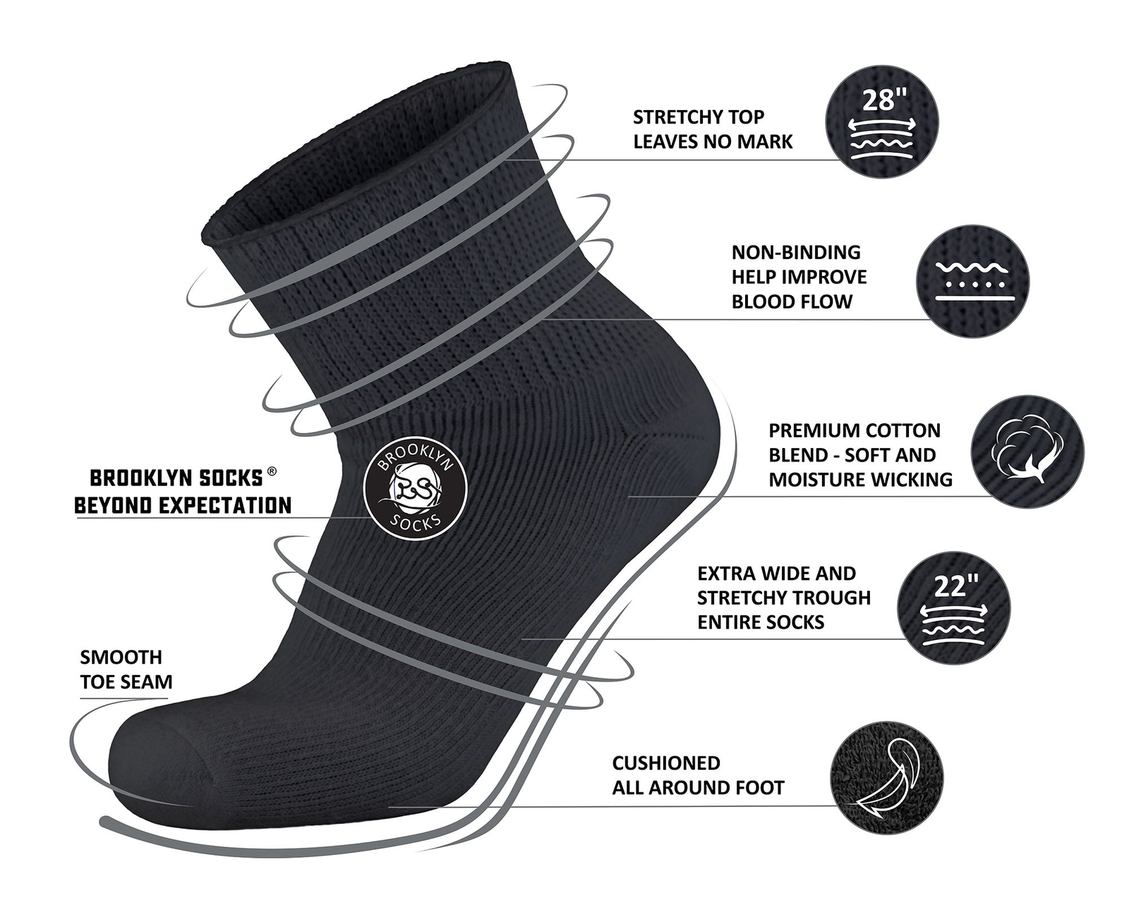 4 pairs Extra Wide Cotton Diabetic Quarter/Over-the-Ankle Health Socks (10-16)