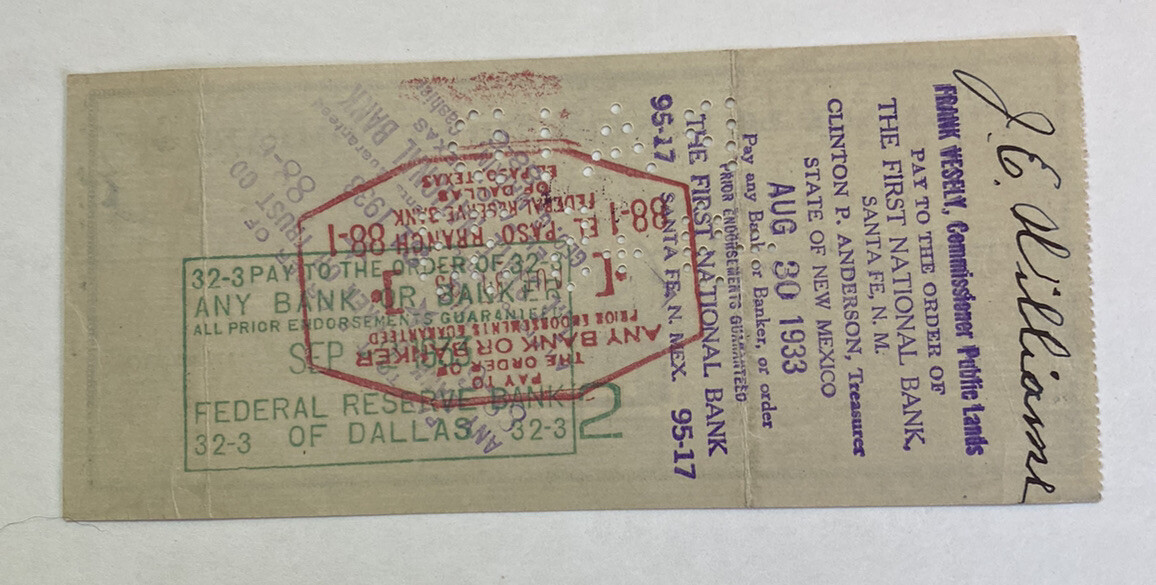 Vintage 1933 Amarillo Bank & Trust Company of Amarillo Texas TX Bank Check Draft