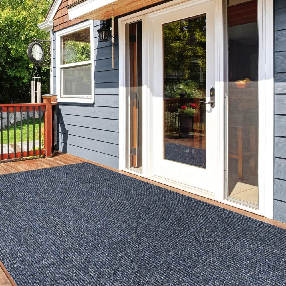 HEAVY-DUTY RIBBED INDOOR/OUTDOOR CARPET STORMY BLUE patio deck boat garage