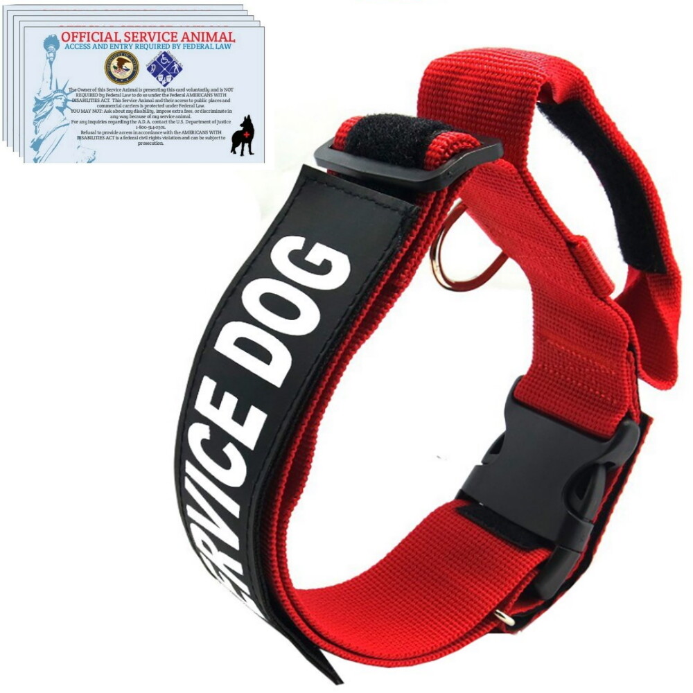 SERVICE DOG Collar Harness with Handle and Reflective Patches + 3 Free ADA Cards