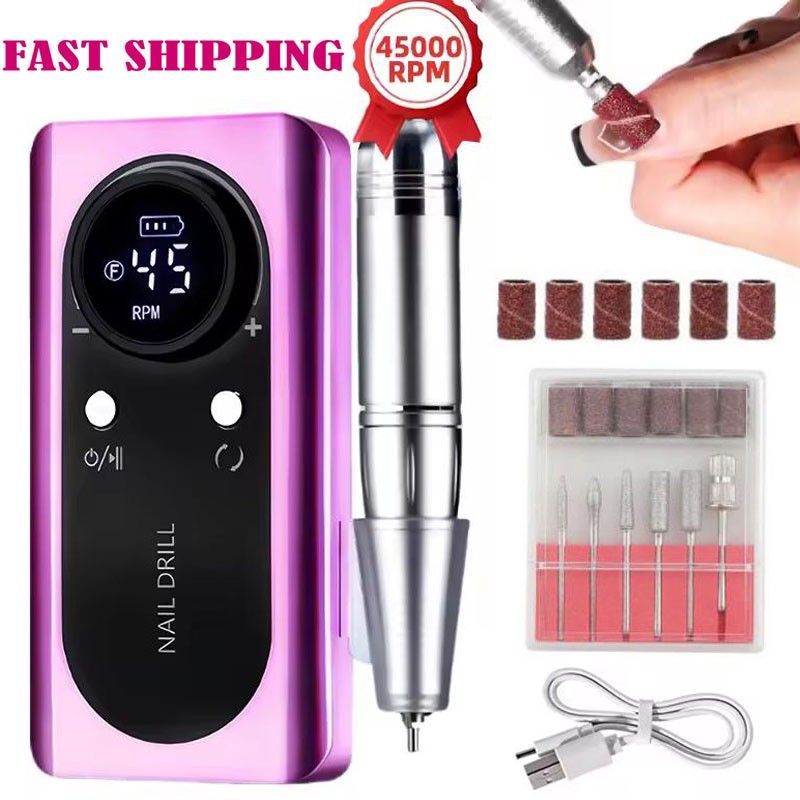 Rechargeable Electric Nail Drill Machine 45000RPM Portable Low Noise Sander File
