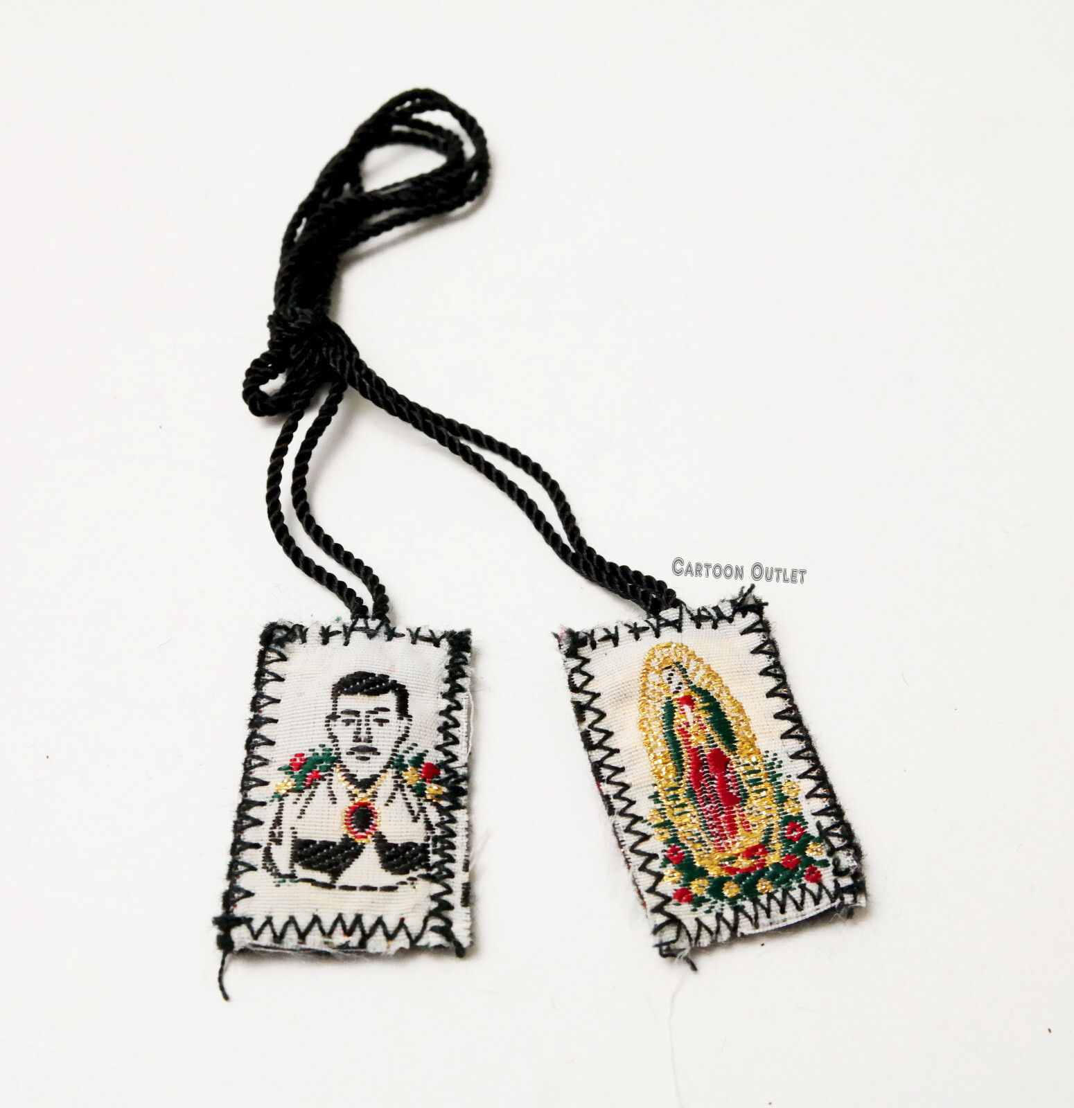Our Lady Of Guadalupe Jesus Malverde Black Cloth Scapular Necklace Escapulario