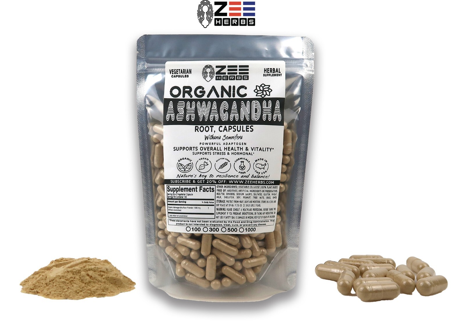 Organic Ashwagandha Capsules - 1500mg Per Serving of Natural Pure Ashwagandha