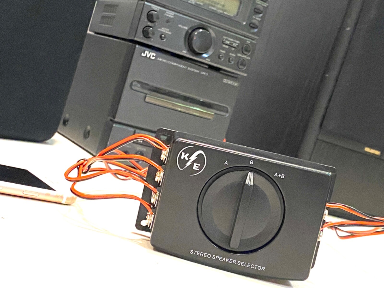 A/B A B A+B Stereo Speaker Selector Switch Switcher Combiner 2 Way Black Box