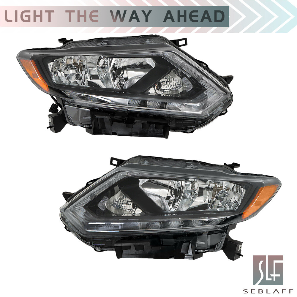 For 2014 2015 2016 Nissan Rogue Headlight Halogen Chrome Clear Left+Right Side