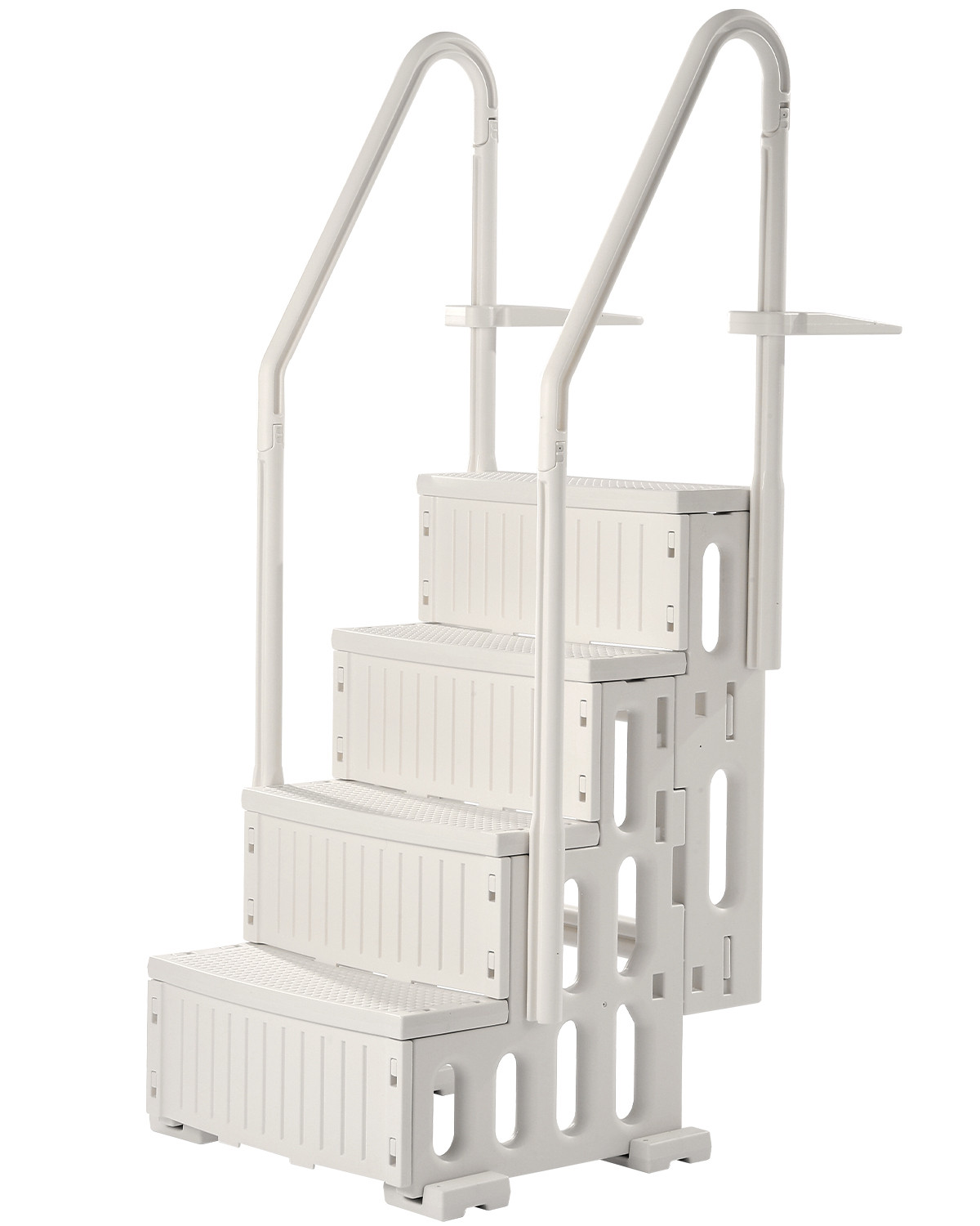 4-Step White Pool Ladder of Double Handrails Supports 400 lb for 48-54 In Pools