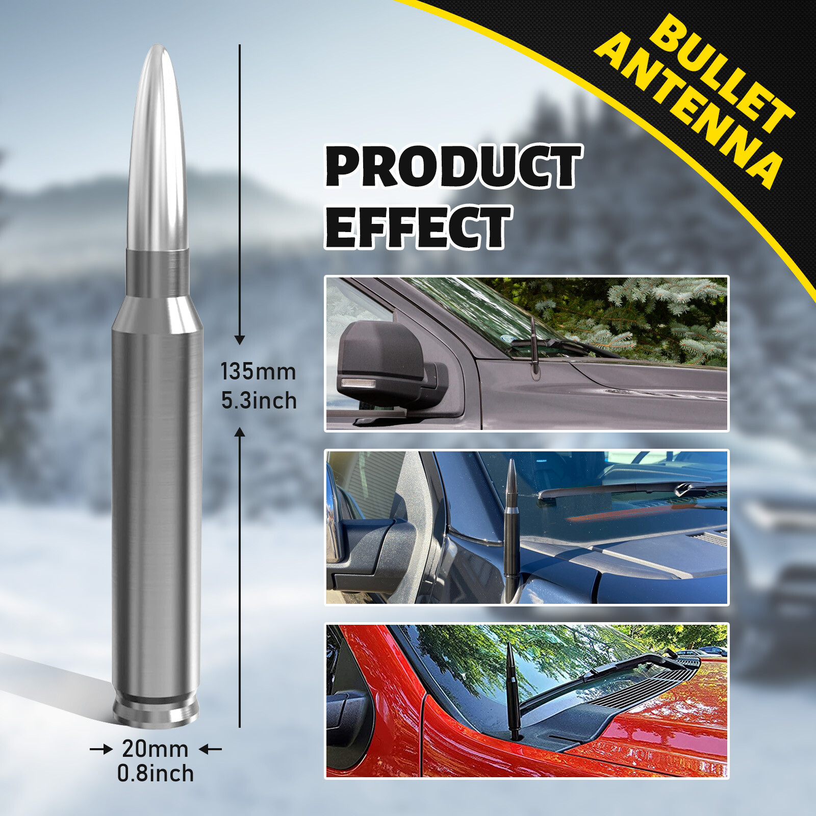 Silver BULLET ANTENNA 50 CAL for CHEVROLET SILVERADO 1500/2500/3500/GMC SIERRA