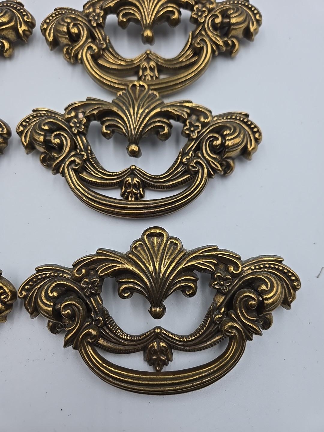 8-3" Antique Brass French Victorian Reclaimed Drawer Pull Ornate Baroque Design