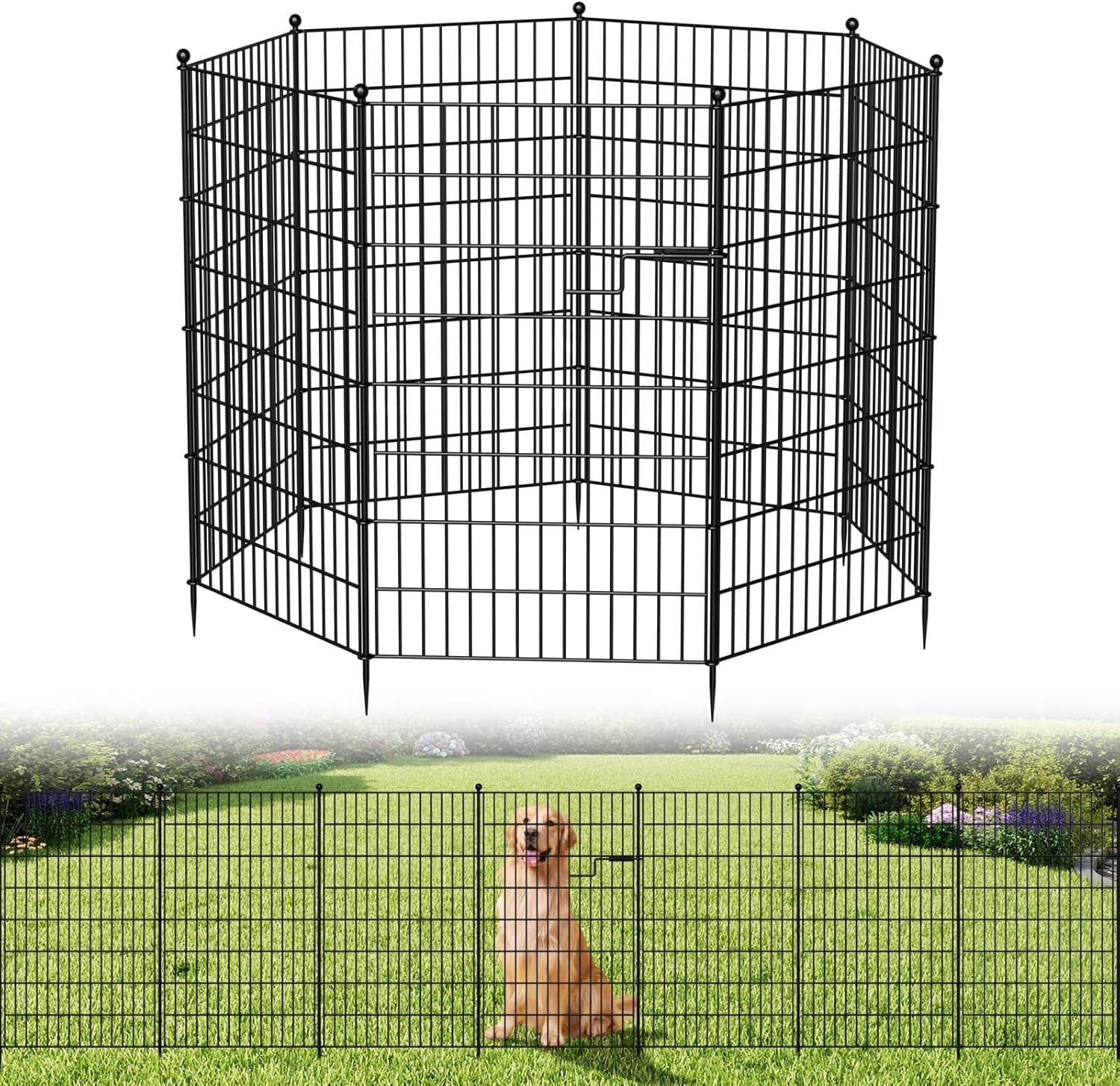 NAIZEA Garden Fence with Gate 7 Panels 13 Panels Animal Barrier No Dig Pet Fence