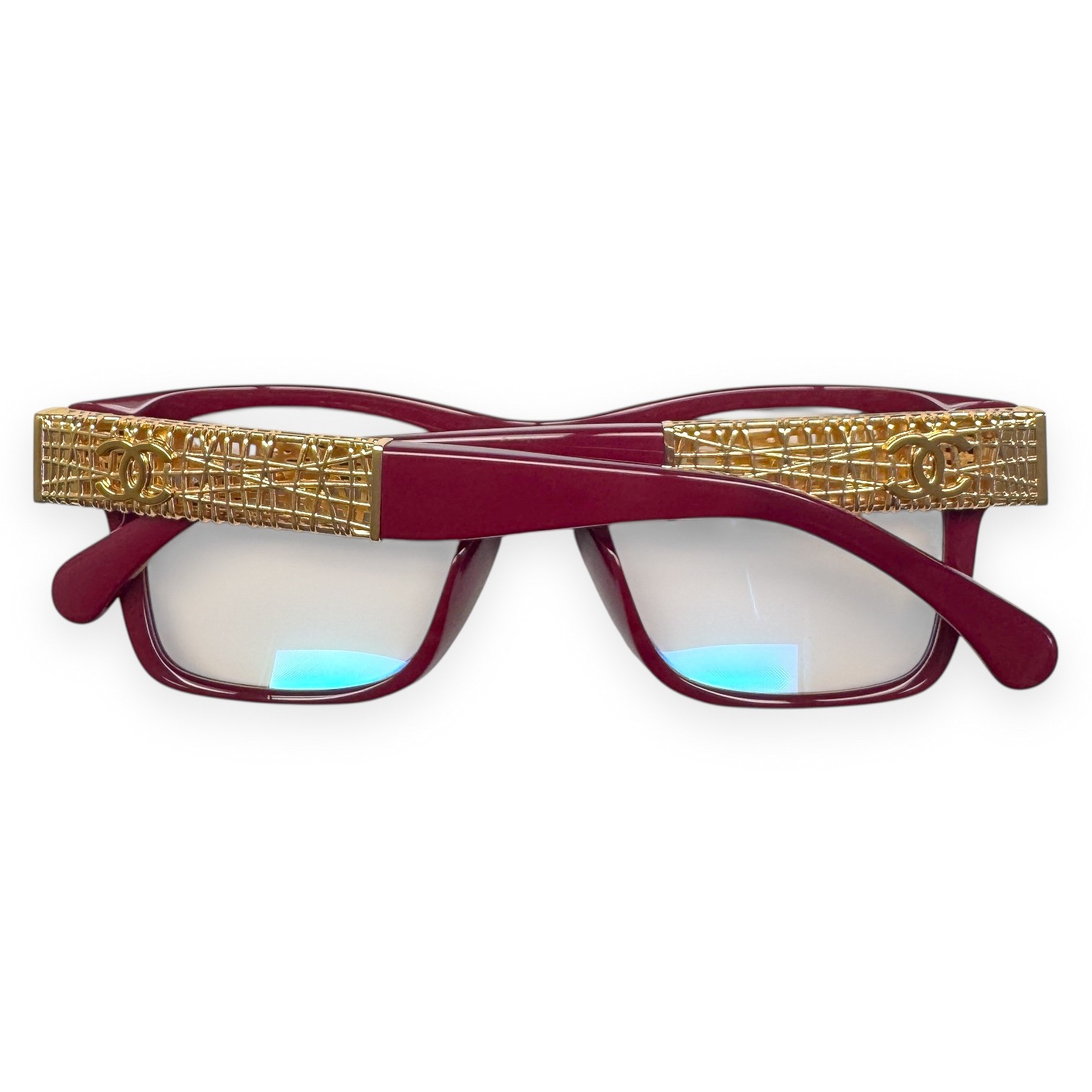 Chanel Blue Light Glasses ch3478SA Dark Red Gold Jewel Tweed 51mm with Case