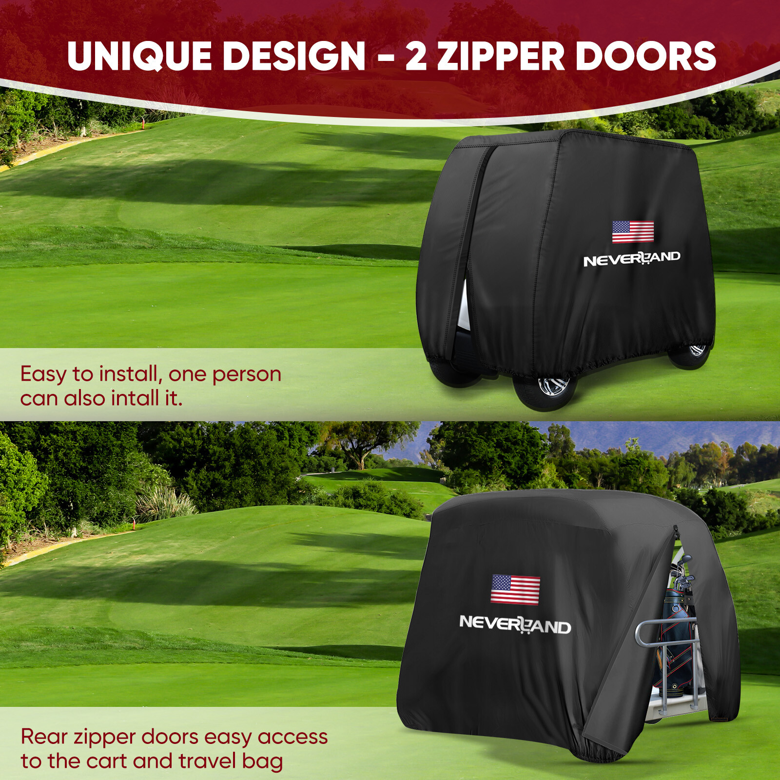 Heavy Duty Waterproof Golf Cart Cover Tarp 4 Passenger for EZGO Club Car Yamaha