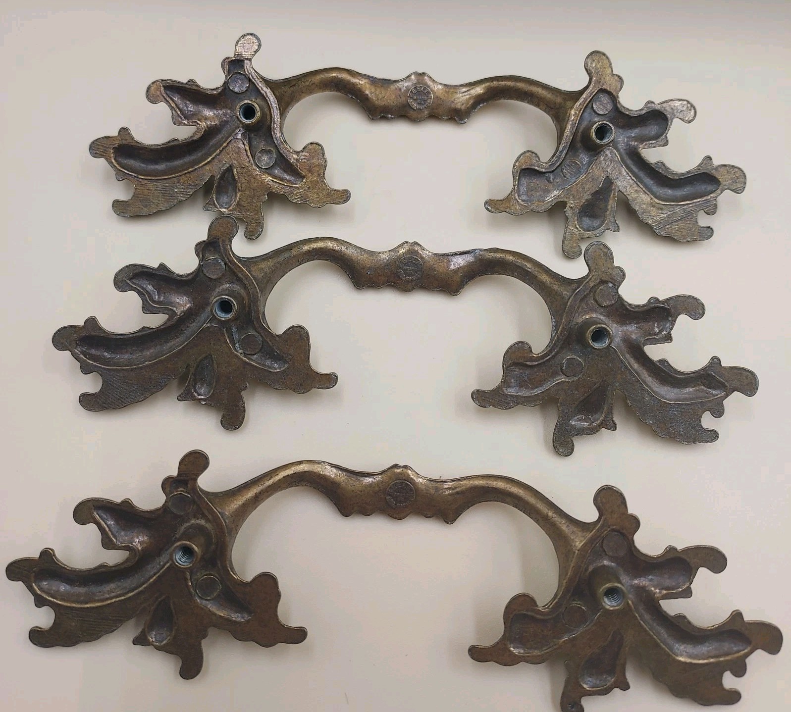 Set of 6 Vintage KEELER Brass French Provincial Drawer Pulls 3.5" Center Holes