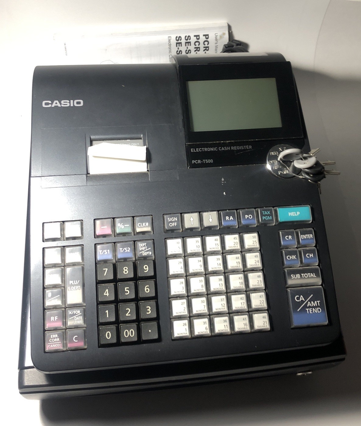 Casio PCR-T500 Electronic Cash Register Thermal Print Manual Drawer Keys Store