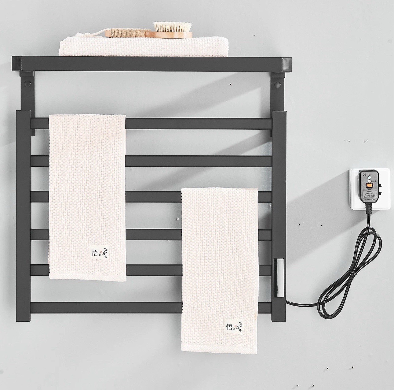 Black Heated Towel Rack Wall Mount Towel Warmer Bathroom Electric Towel Rack set