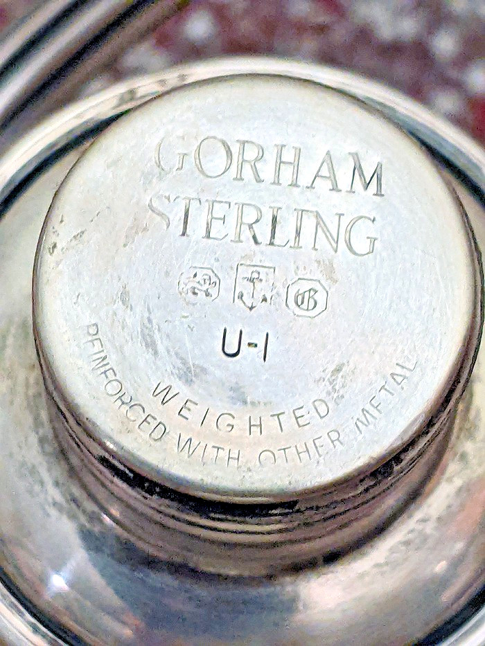 Pair Sterling Silver Weighted Candlesticks Gorham 3 arm 11 1/2"