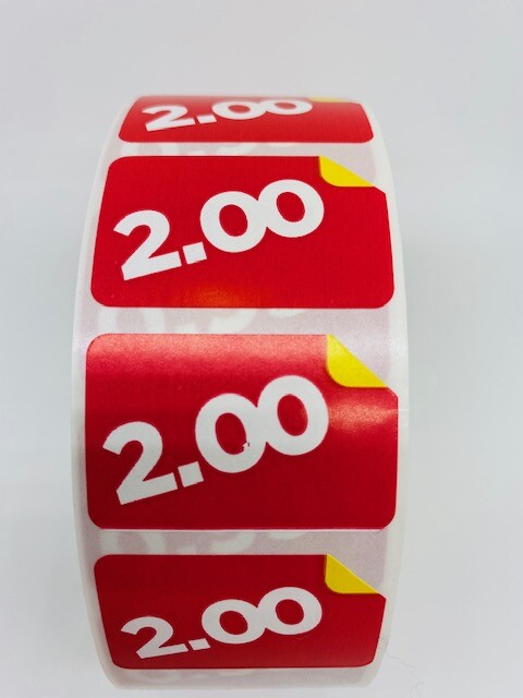 1 Roll of 1000 1.5"x1" $2.00 Product Price Point Red & Yellow Labels Stickers