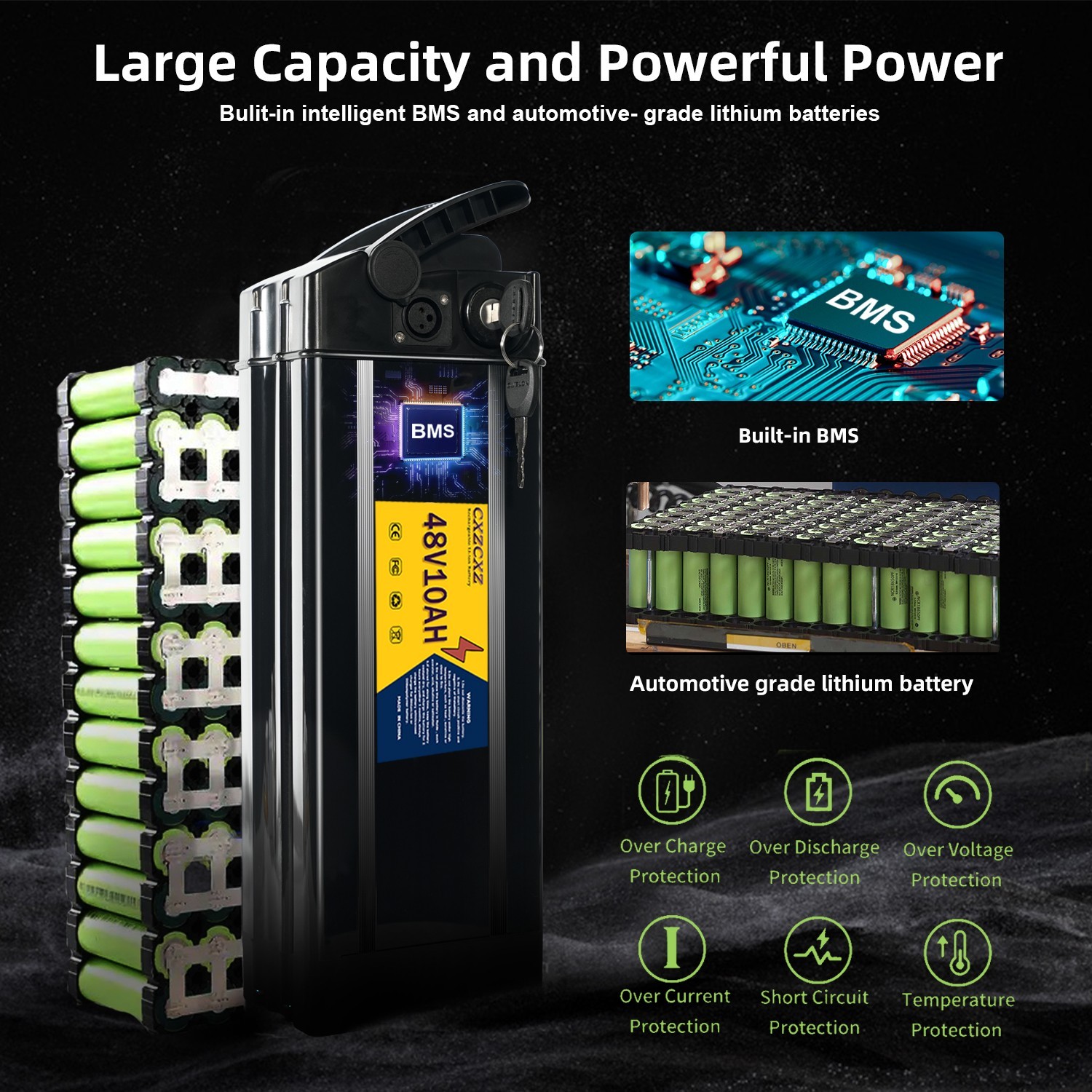 48V 10Ah 20Ah Folding Electric Ebike lithium battery For 200W-1000W Motor BMS