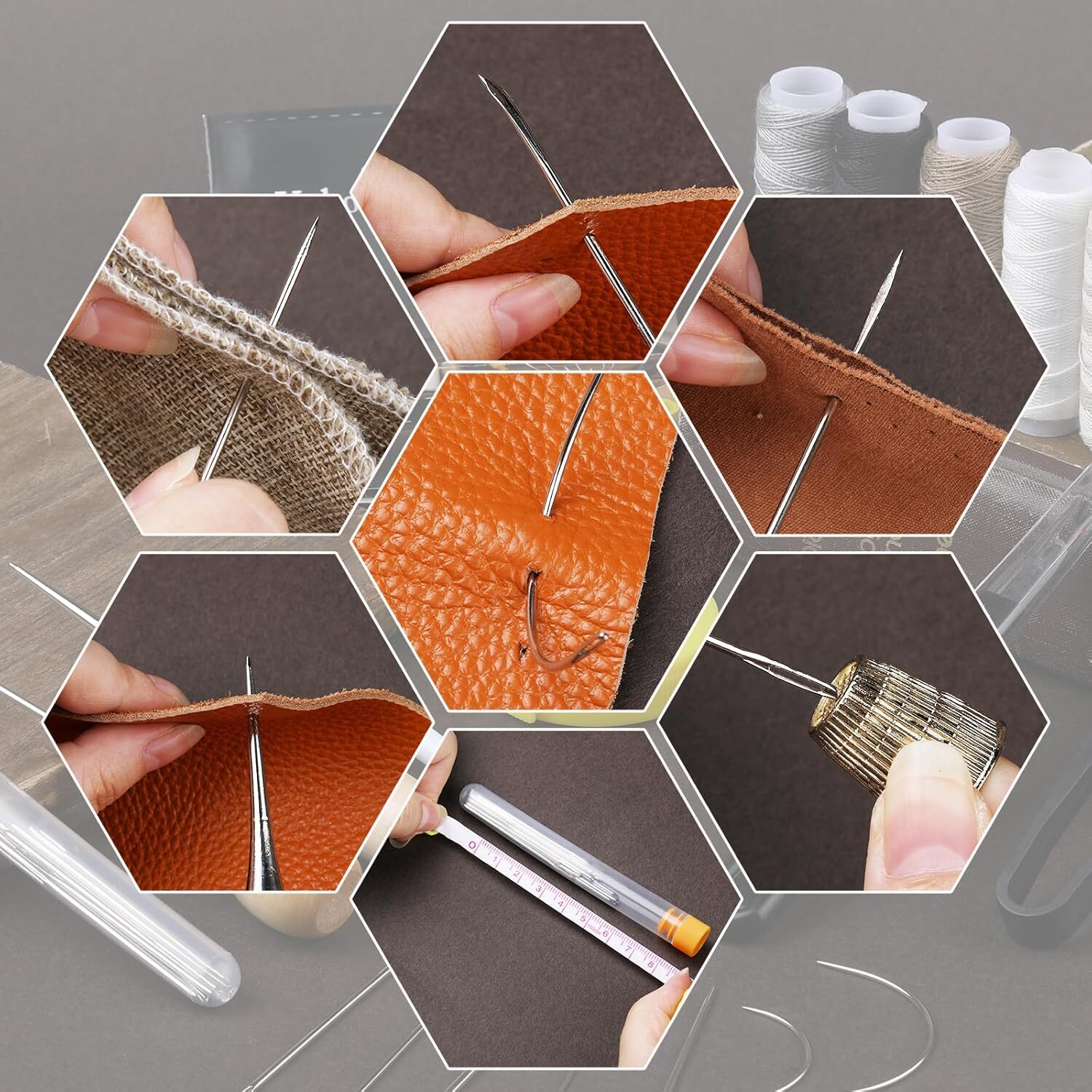 Upholstery Repair Sewing Kit Leather Hand Stitching Needles Thread Awl Tools
