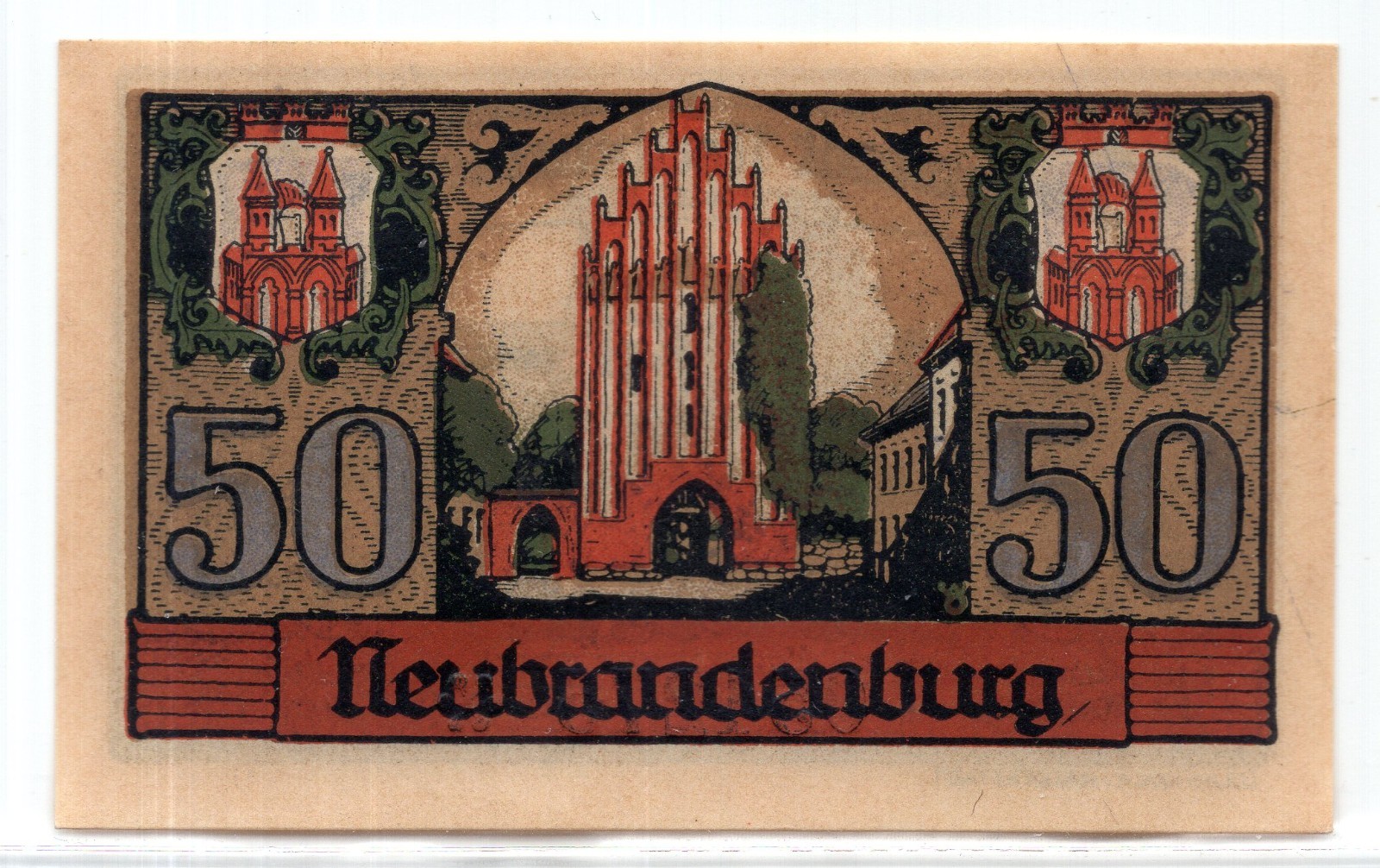 1922 Germany Neubrandenburg Notgeld 50 Pfennig Note (3960)