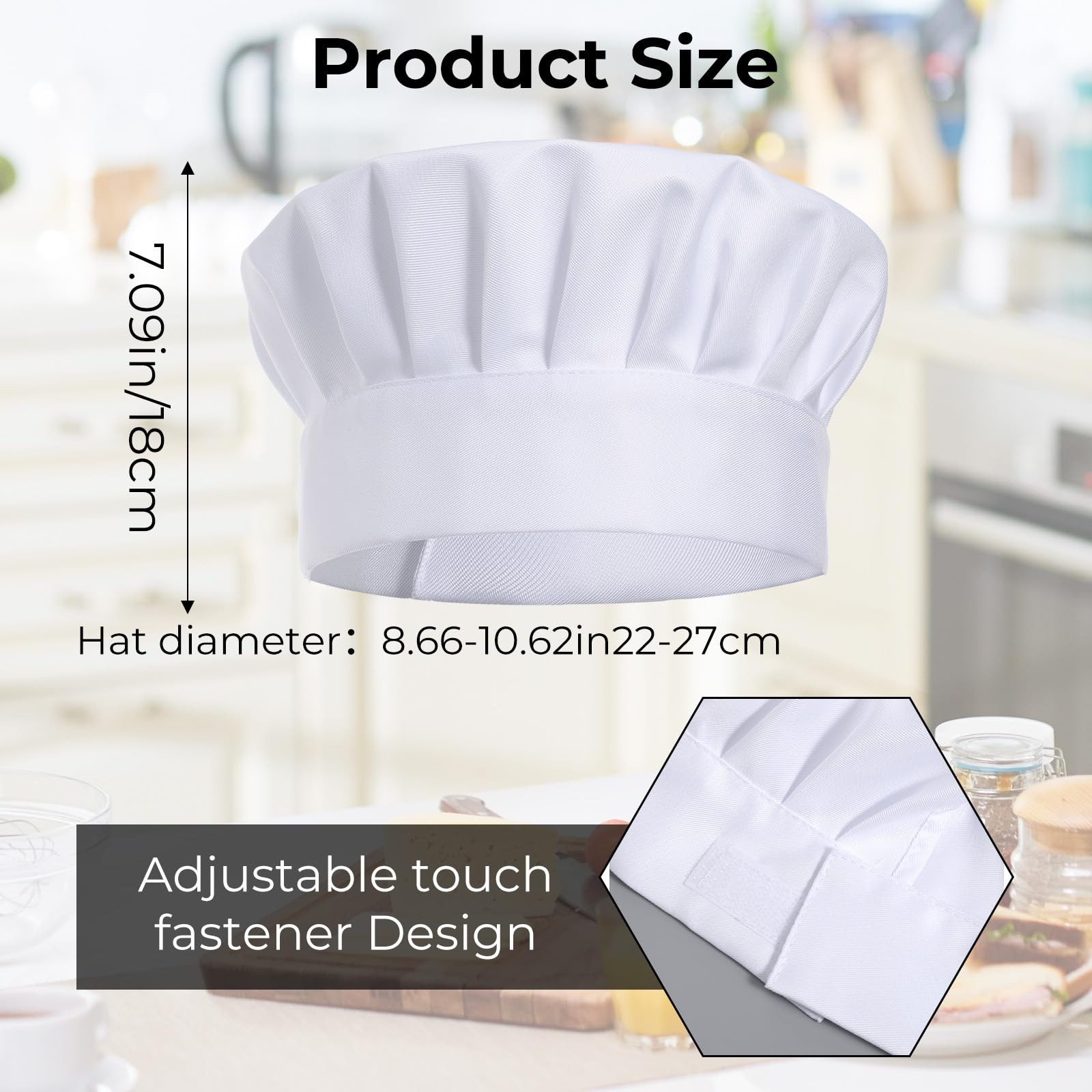 4 Pack Kids Chef Hats Adjustable Elastic White Chef Cap Set