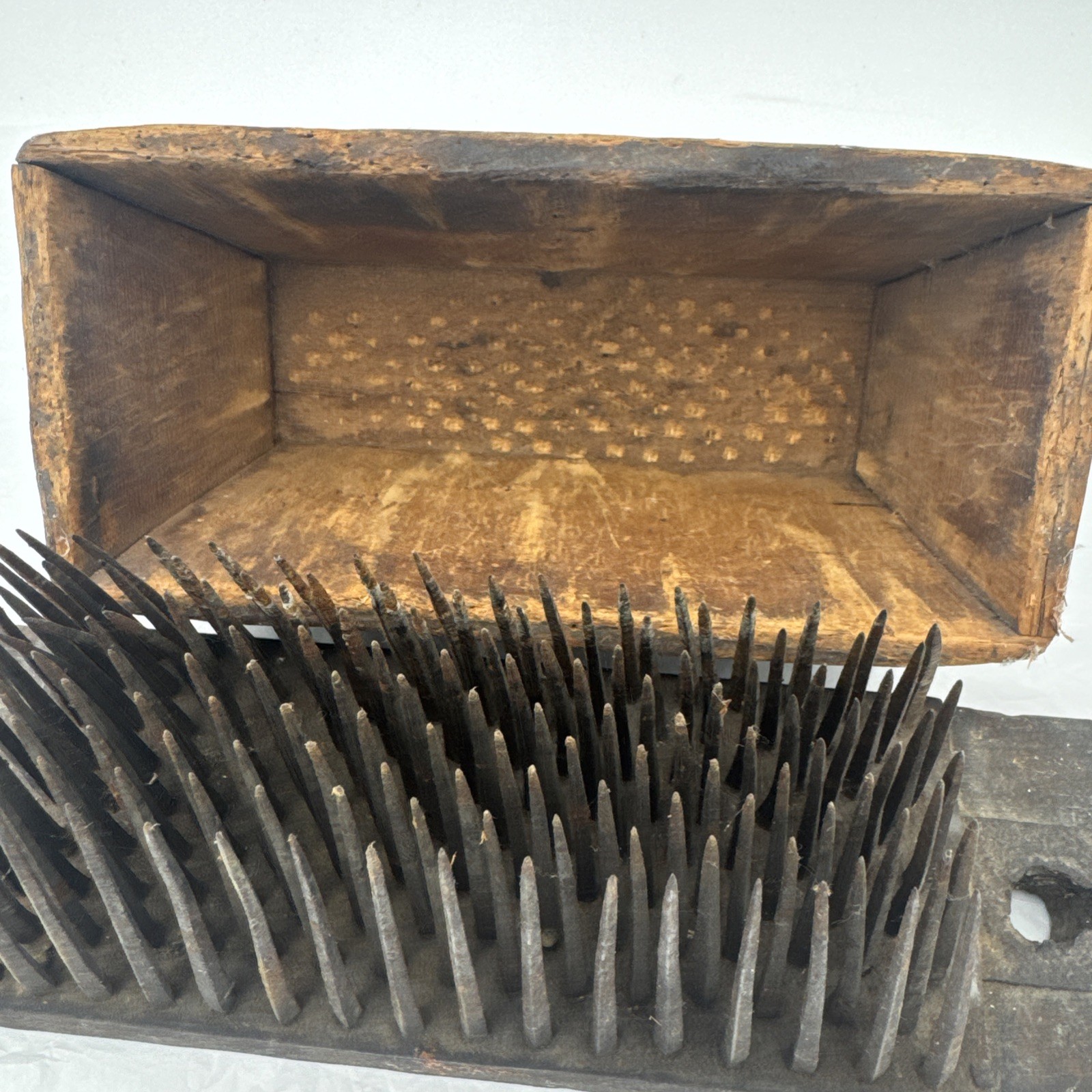 Antique Flax Hetchel Farm Tool Hatchel Hackle Primitive Wool Comb Carder Brush