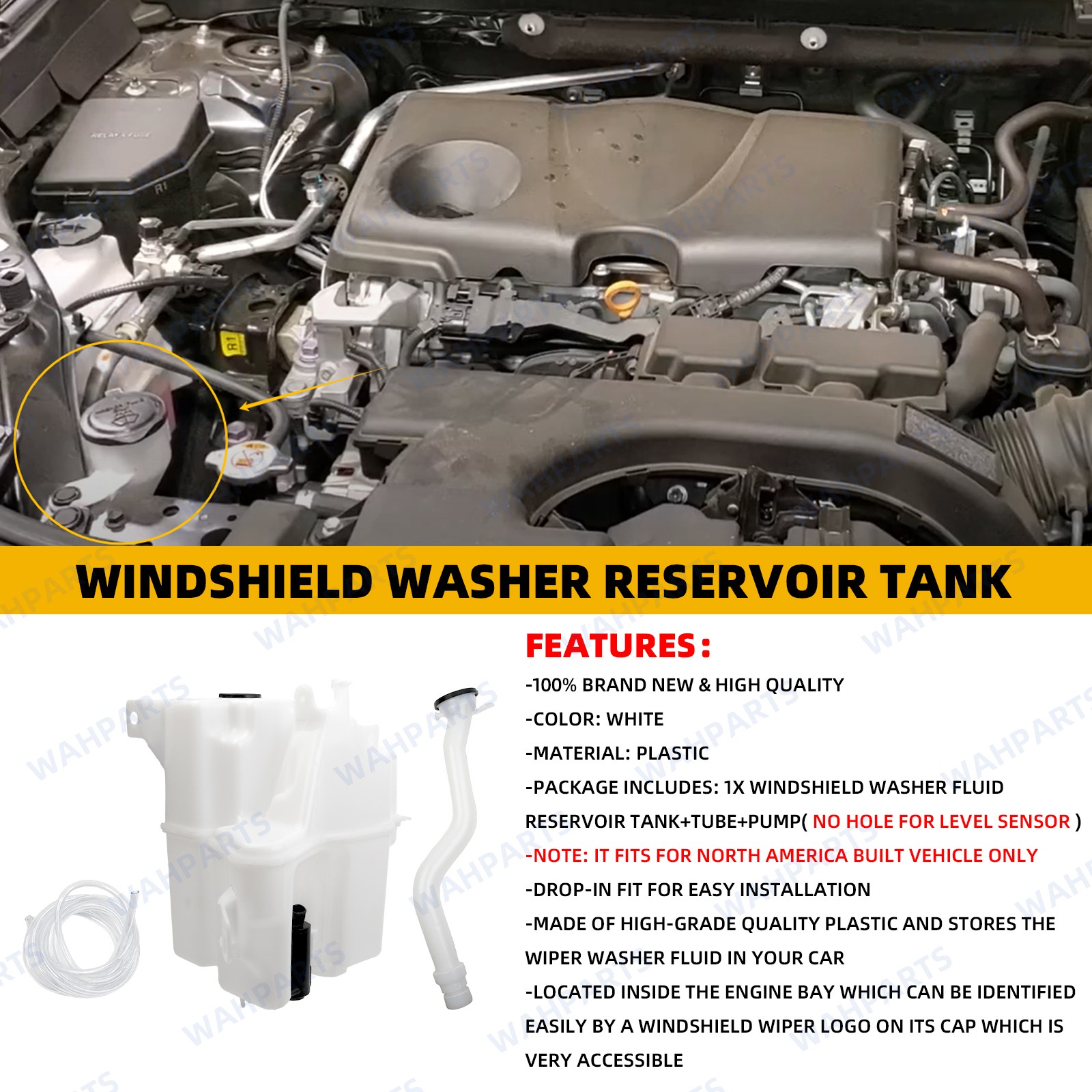 For 2019-2023 Toyota RAV4 Windshield Washer Reservoir Tank W/ Tube & Motor