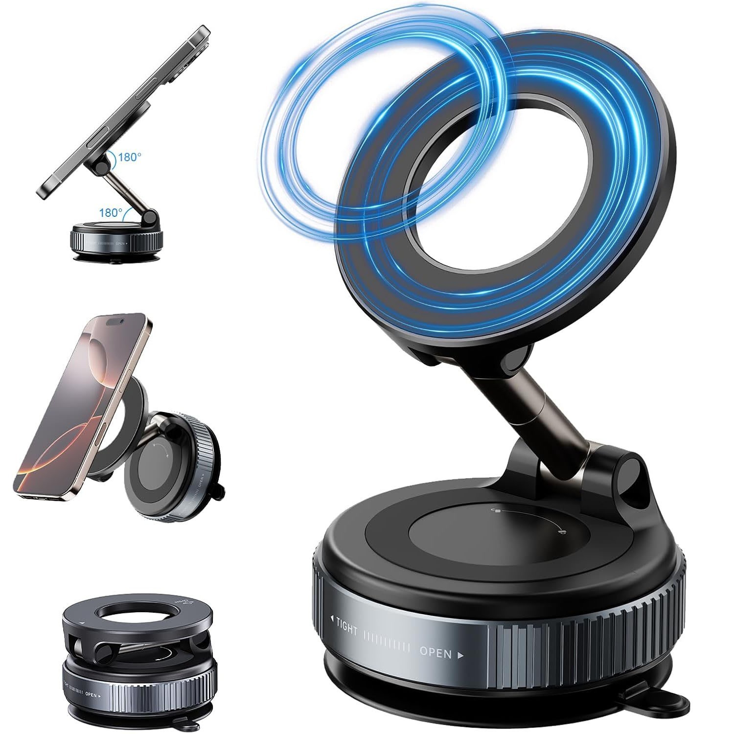 360° Vacuum Magnetic Phone Holder - Suction Cup Car Mount w/ Foldable Stand US