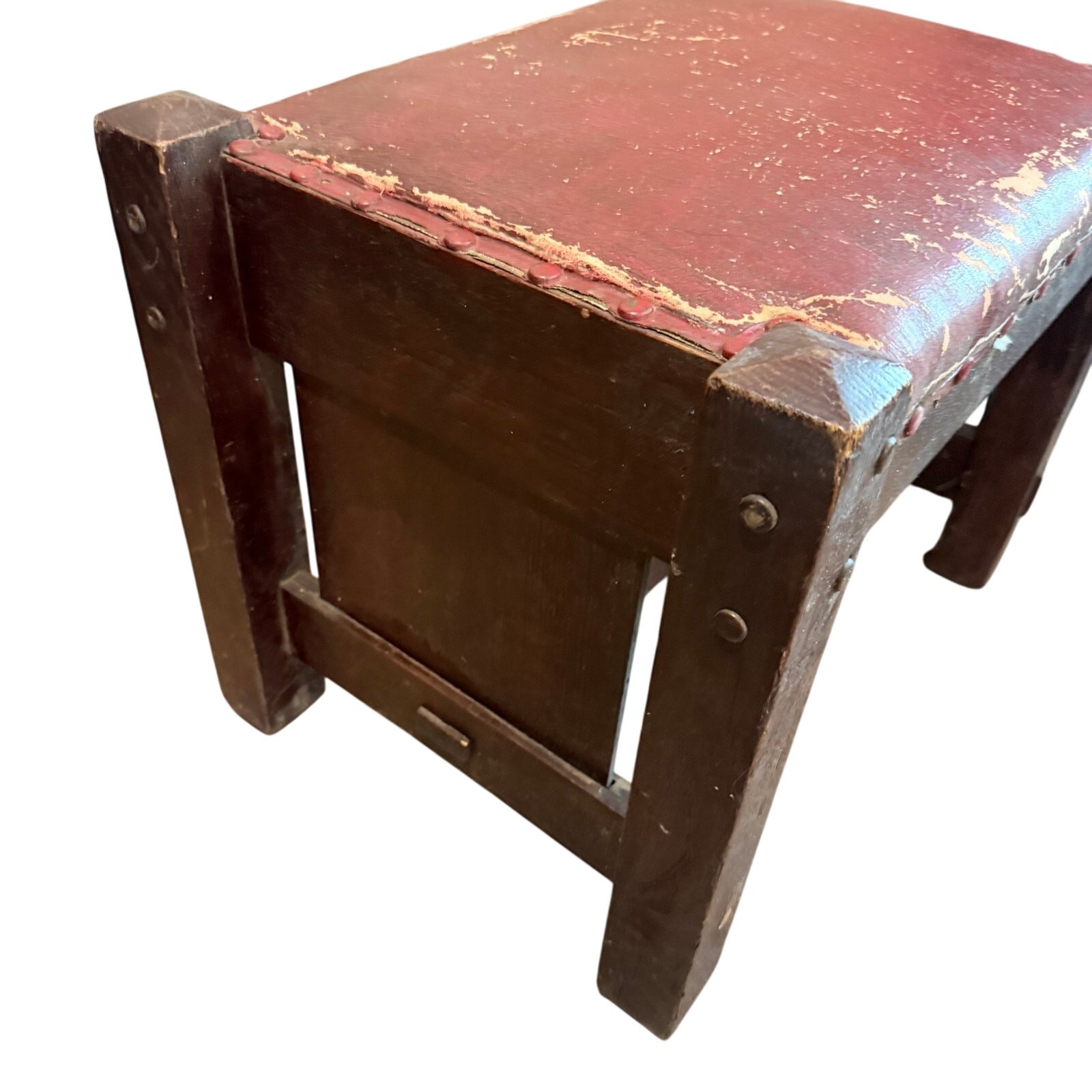 Antique Vintage Arts & Crafts Mission Style Wood Foot Stool Ottoman - READ